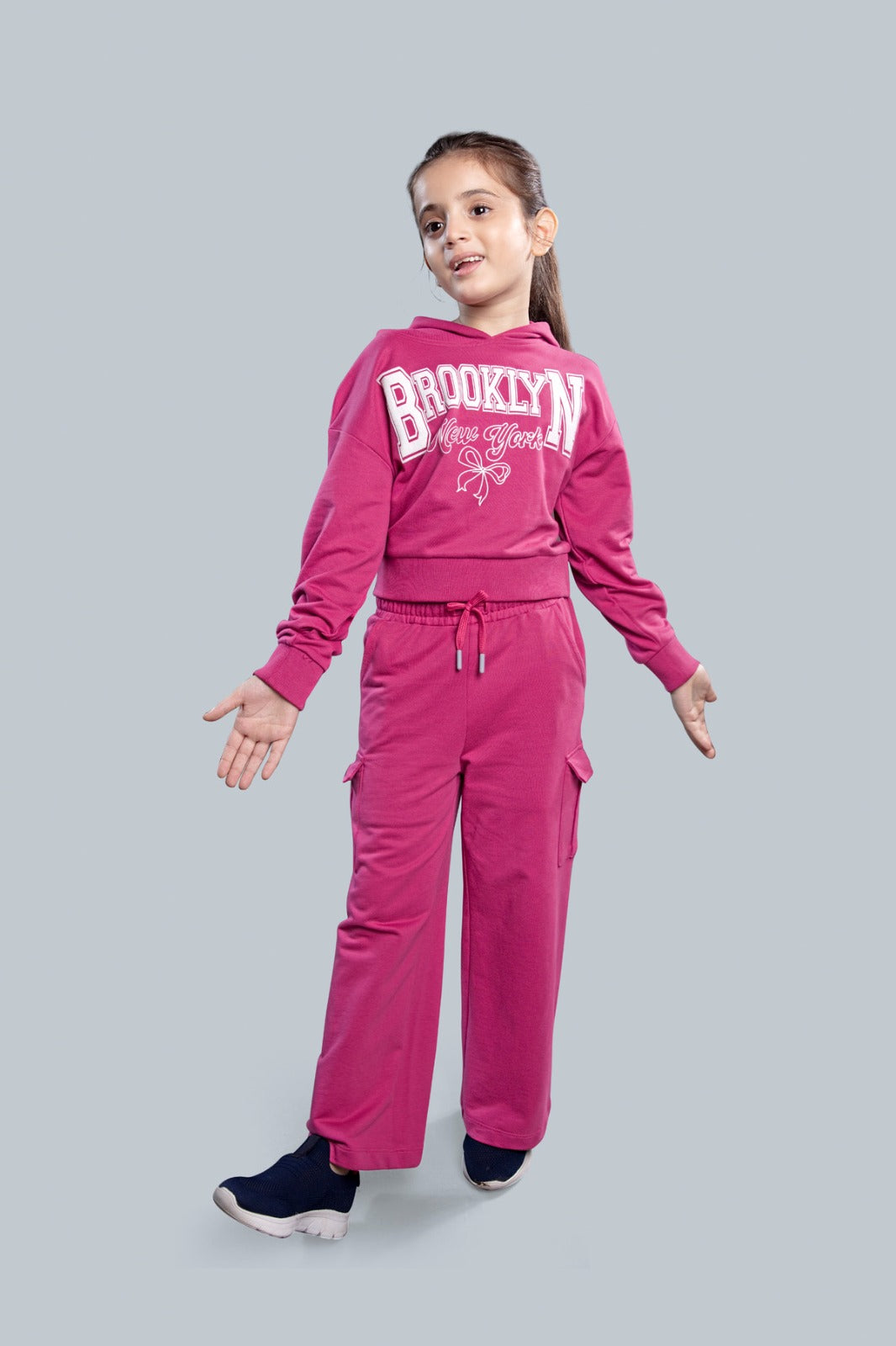 Girls Crop Hoodie Sweatshirt and Wide Leg Cargo Pants