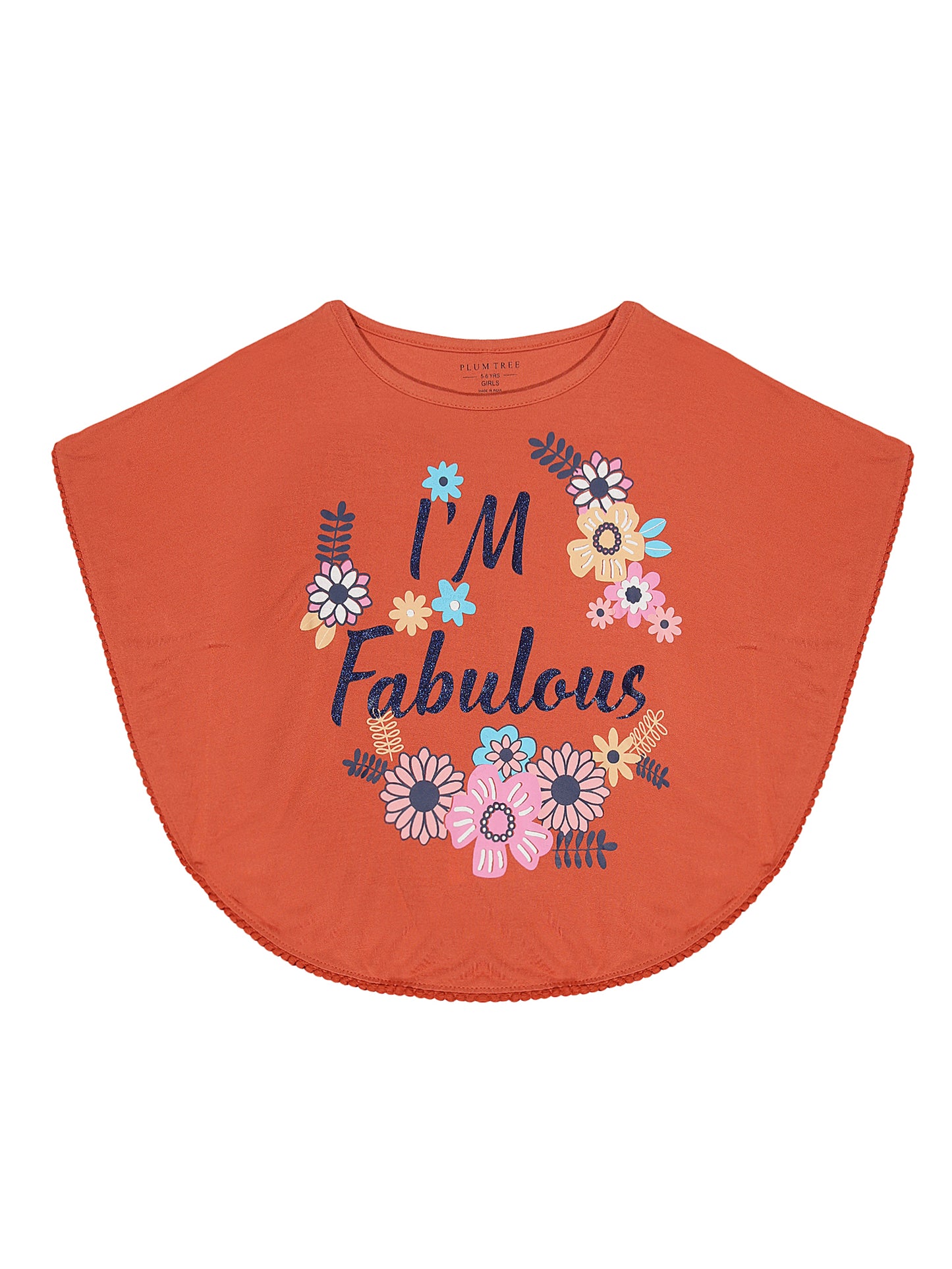 Girls Set of 2 printed Soft Rayon Poncho T-shirts-OFF WHITE ORANGE