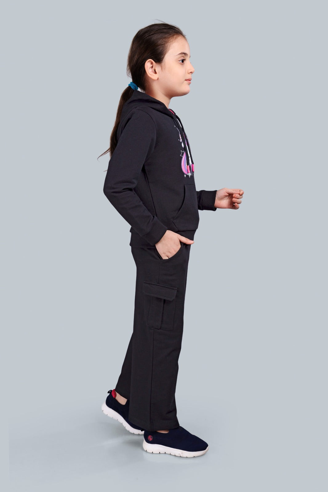 Girls Hooded Reversable Sequin Sweatshirt And Wide Leg Cargo Pocket Pants
