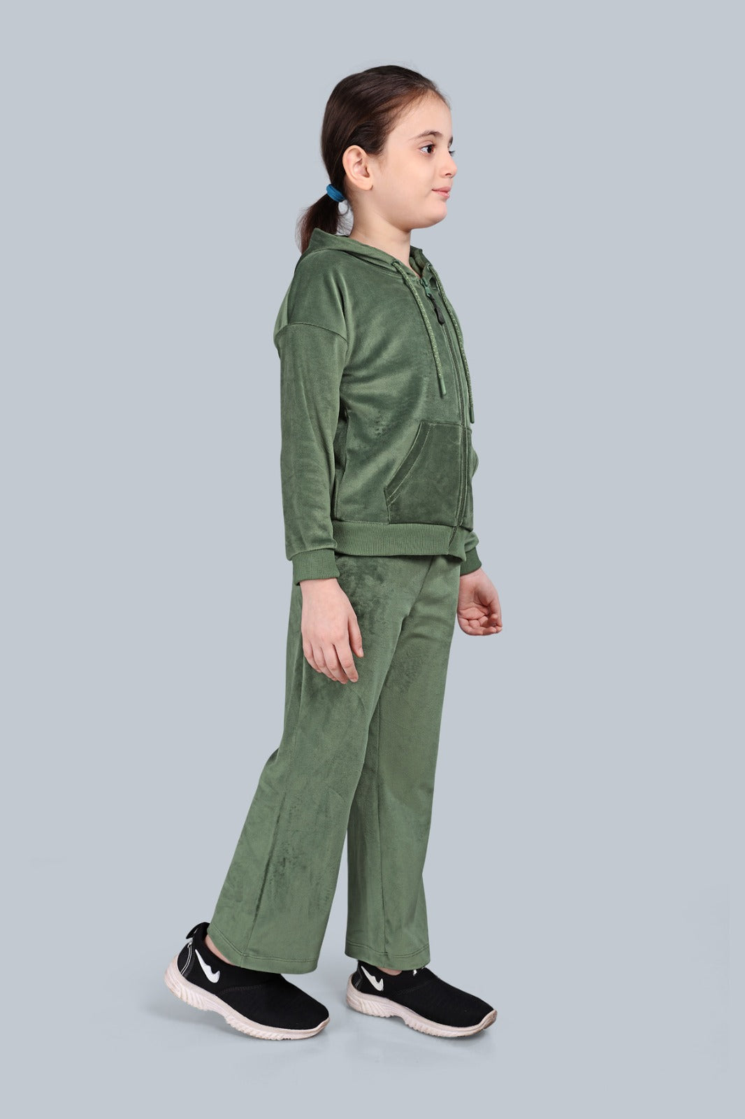 Girls Velour Zip-up Hoodie Sweatshirt and Wide Leg Relaxed Fit Pants