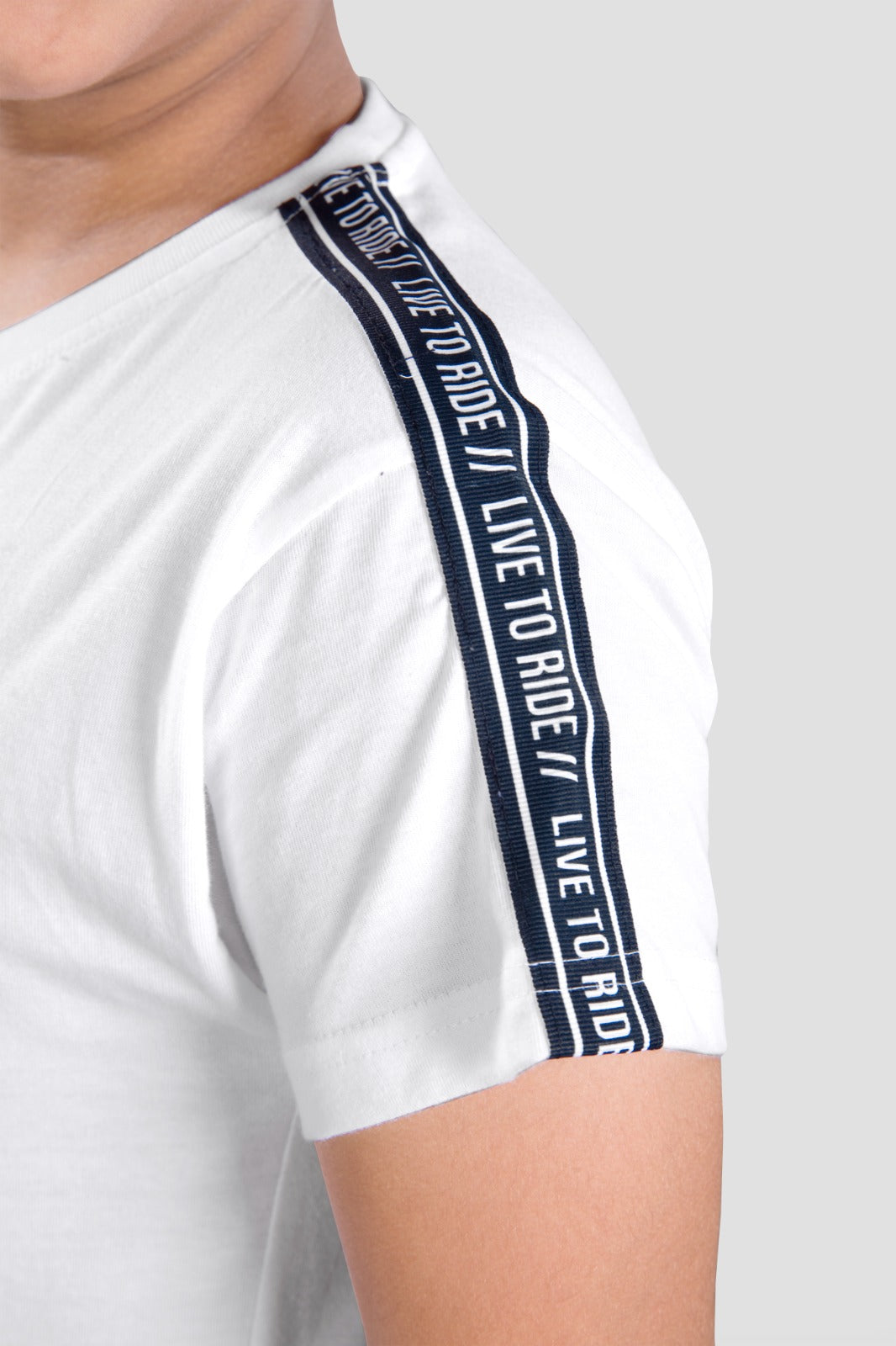 Boys set of 2 printed pure cotton T-shirts with printed tape on shoulder
