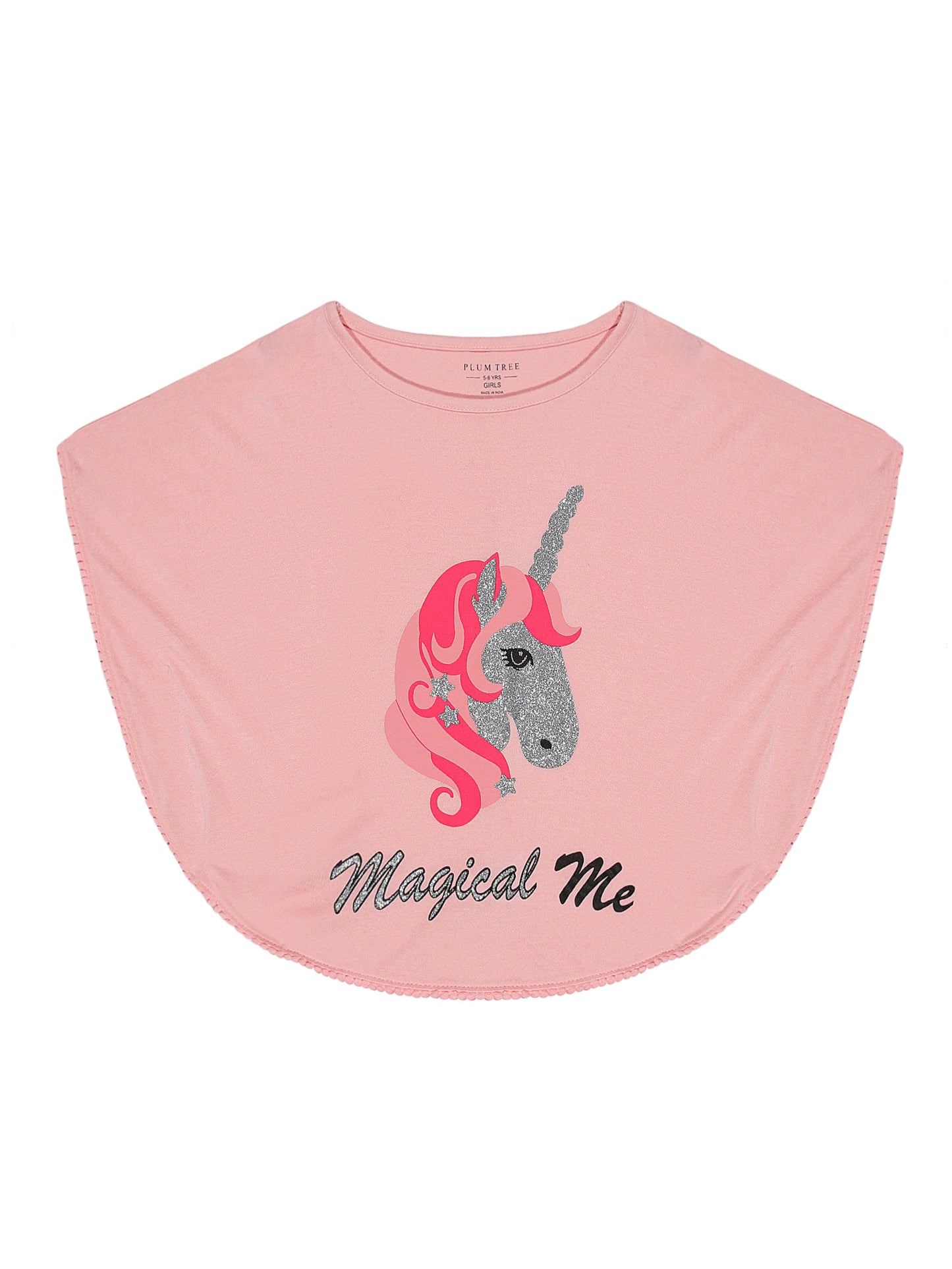 Girls Set of 2 printed Soft Rayon Poncho T-shirts-AQUA PINK