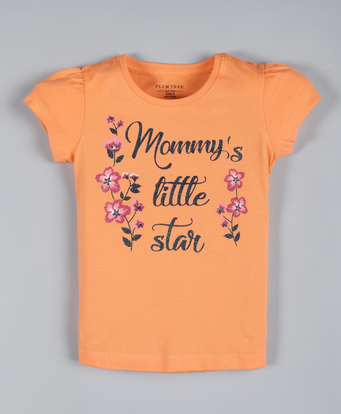 Plum Tree Girls Princess Print T-shirt ( Pack of 2)-ORANGE RED