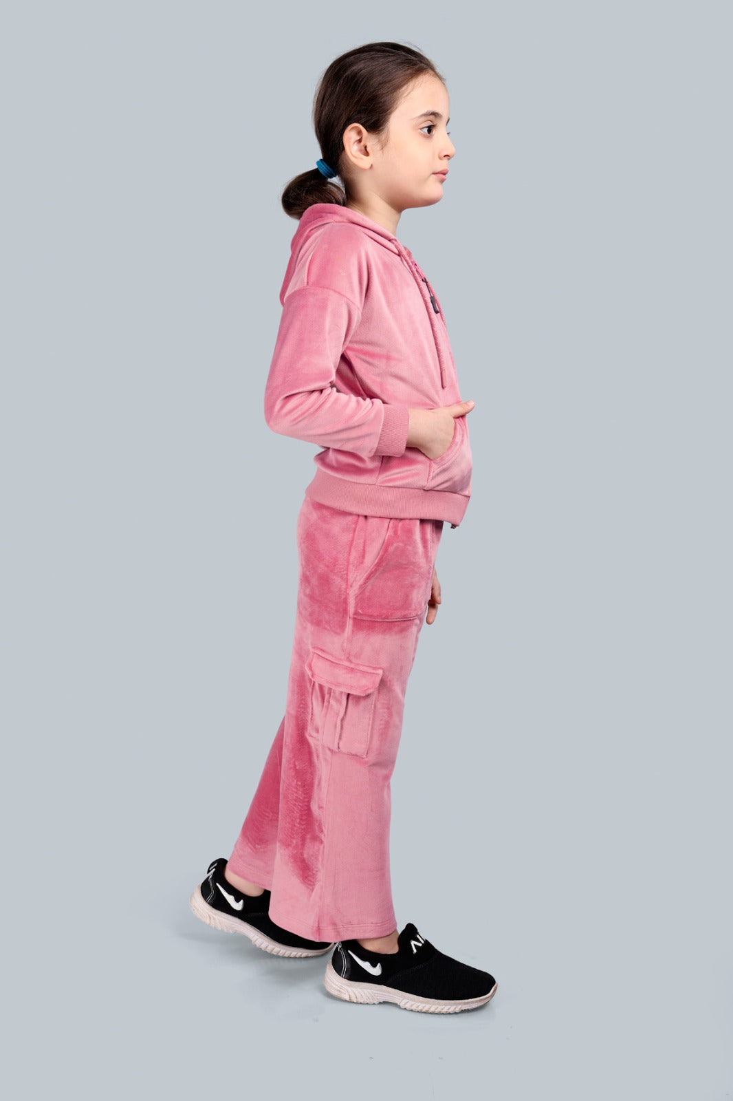 Girls Velour Zip-up Hoodie Sweatshirt and Wide Leg Cargo Pants