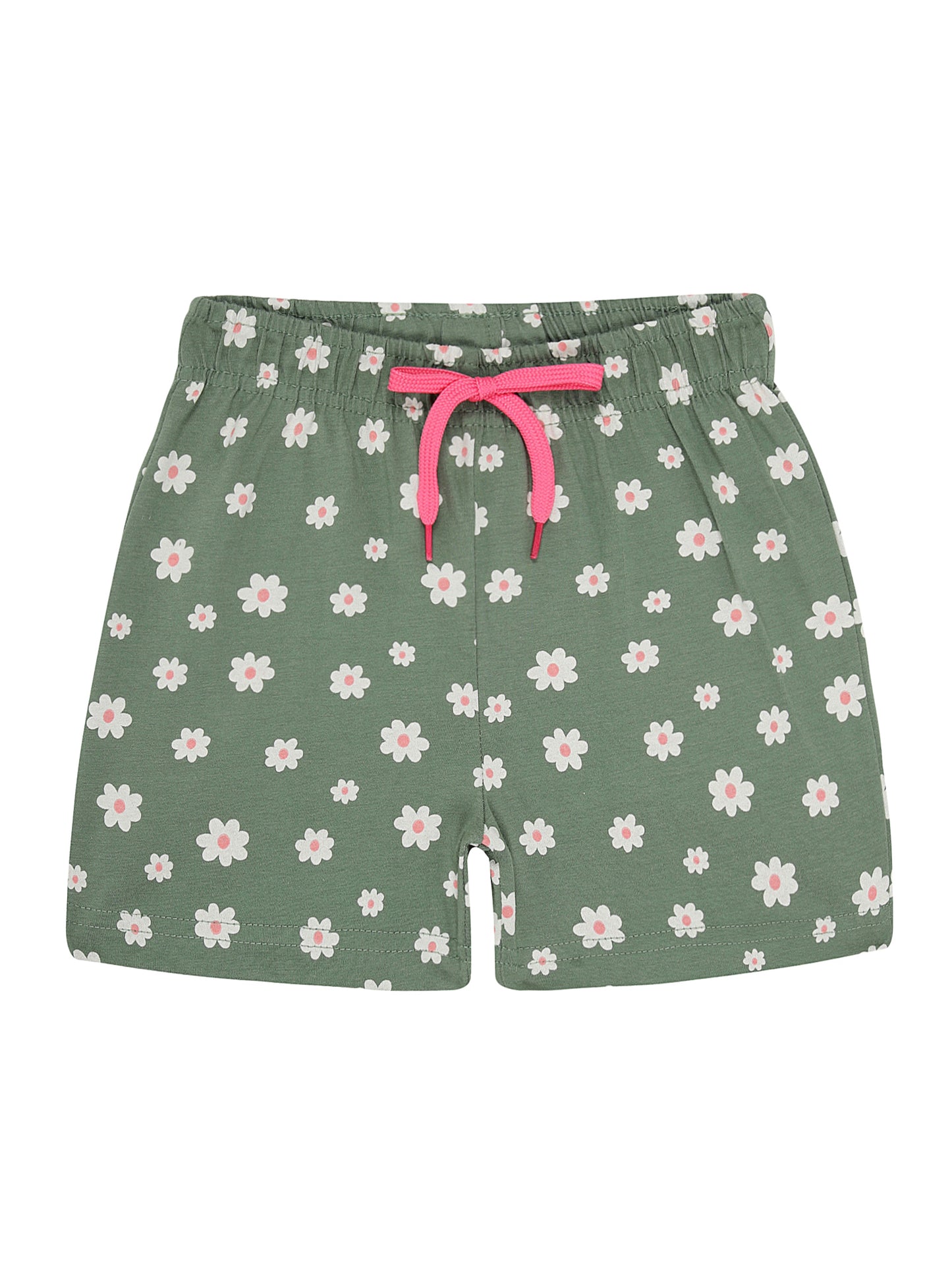 Girls Pure cotton 2 pack All Over Printed Shorts-GREEN WHITE