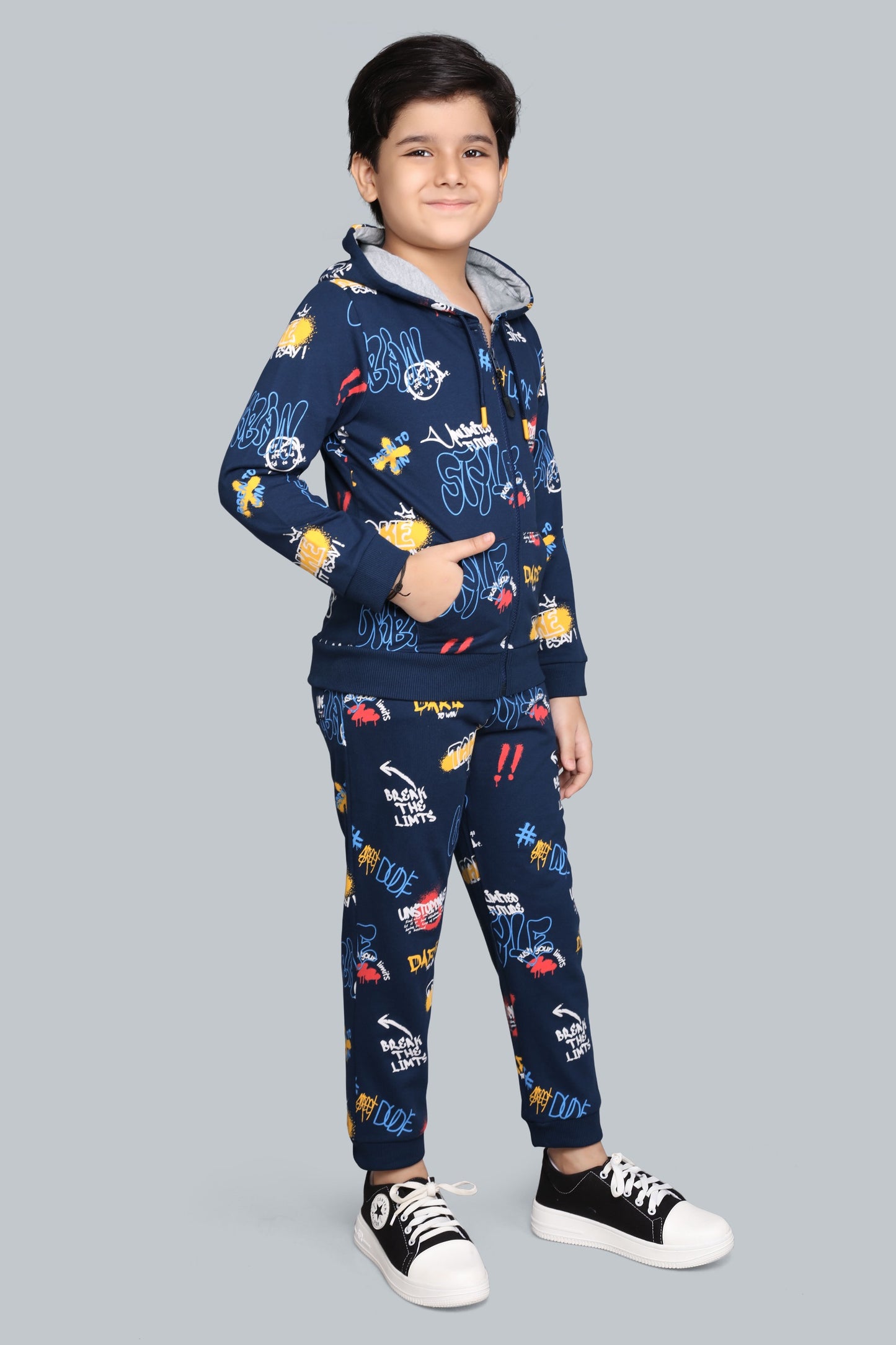 Boys Zip-Up Printed Hoodie Sweatshirt And Joggers Pants