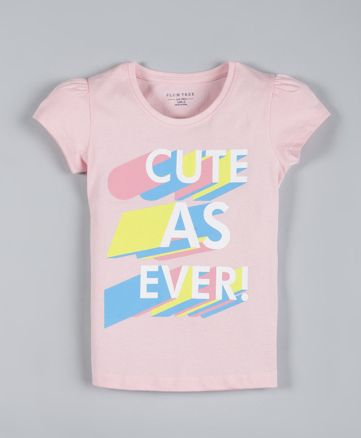 Plum Tree Girls Cute Print T-shirt ( Pack of 2)-PINK & OFF WHITE