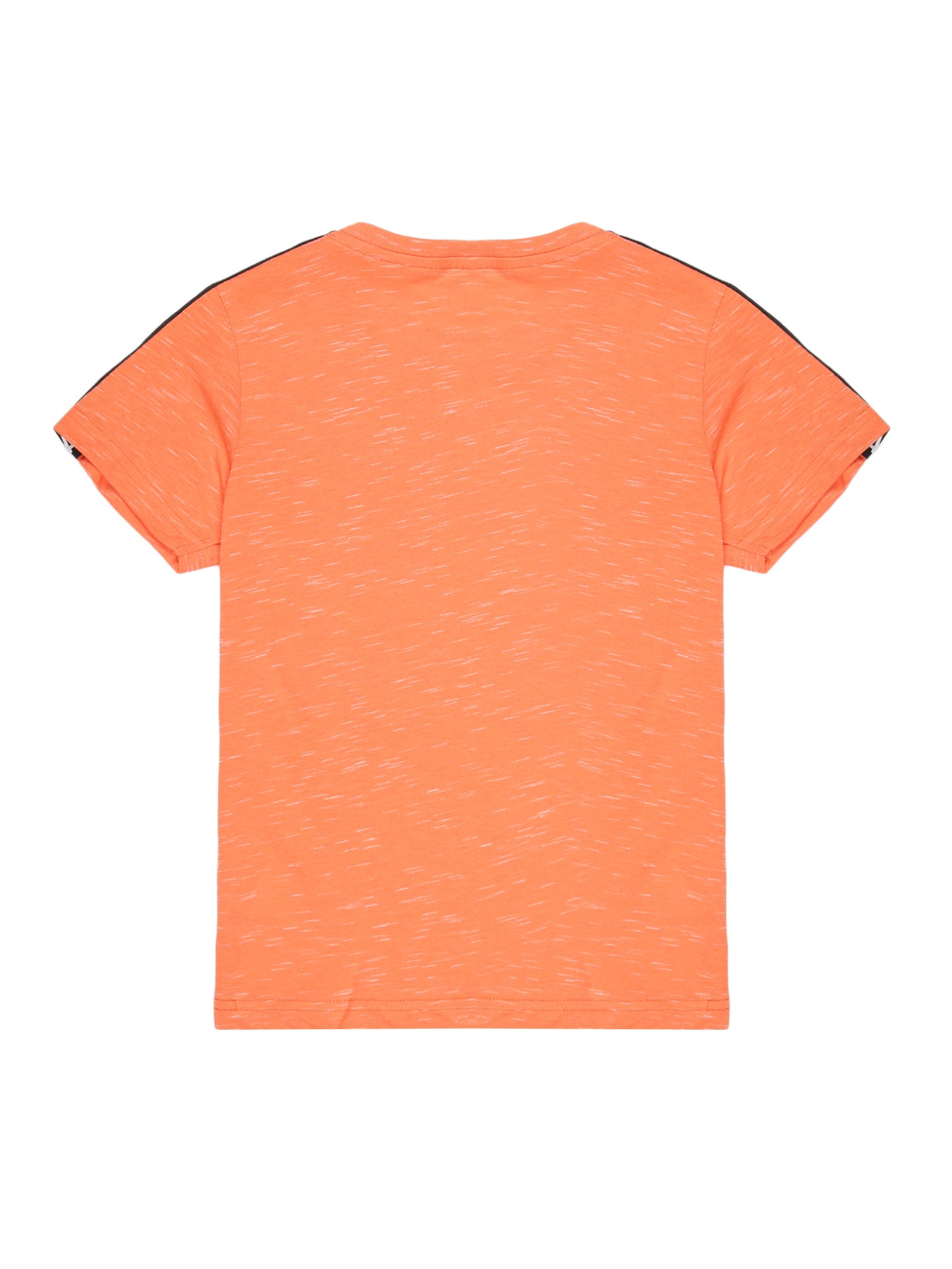 Boys set of 2 printed pure cotton T-shirts with printed tape on shoulder-BLACK ORANGE
