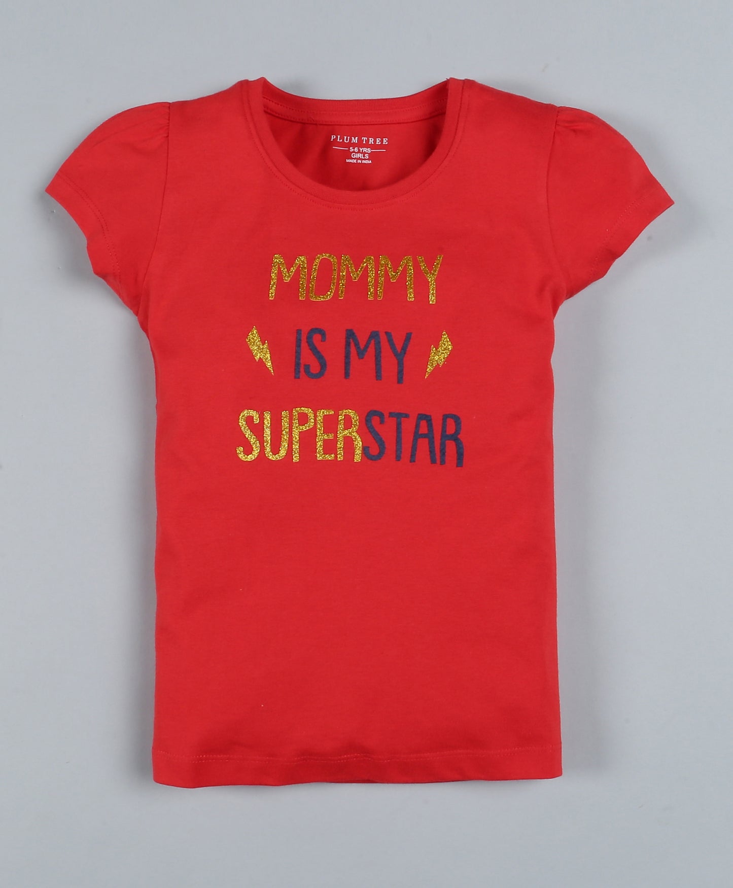 Plum Tree Girls Mommy Superstar Print T-shirt( Pack of 2)-RED & OFF WHITE
