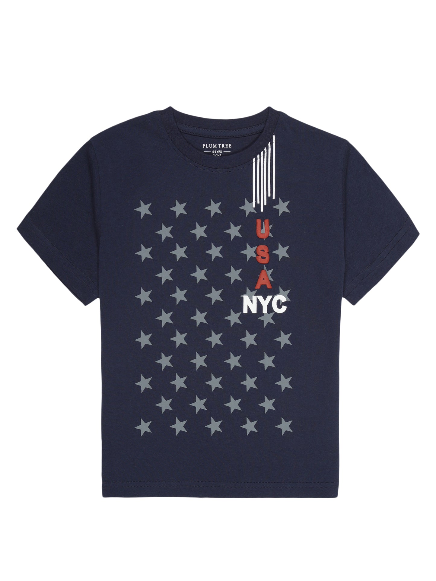 Boys set of 2 printed pure cotton T-shirts with Raised Print-OFF WHITE NAVY