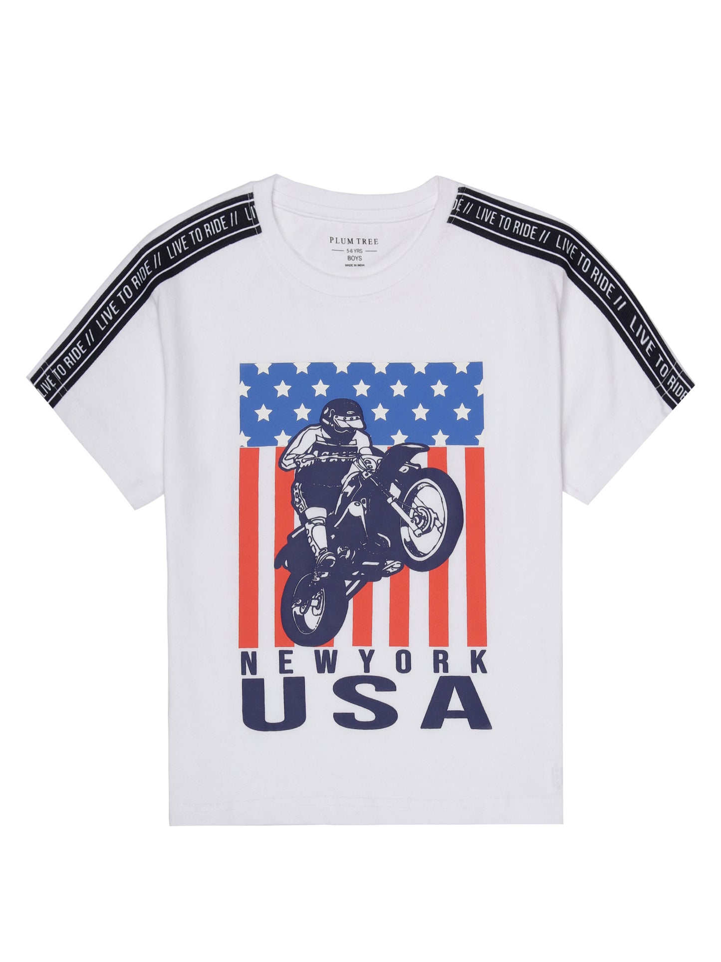 Boys set of 2 printed pure cotton T-shirts with printed tape on shoulder