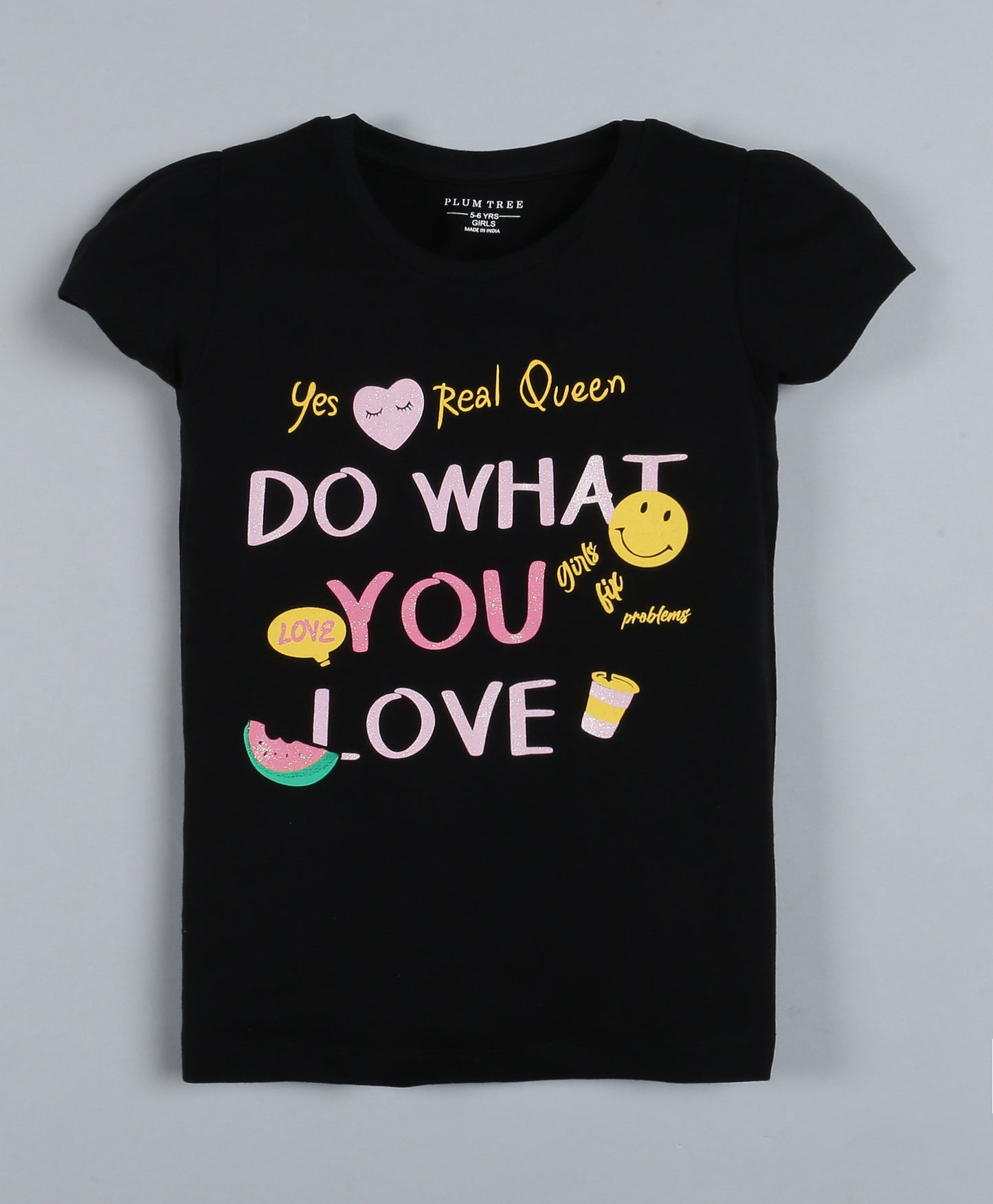 Plum Tree Girls London Print T-shirt( Pack of 2)-BLACK & OFF WHITE