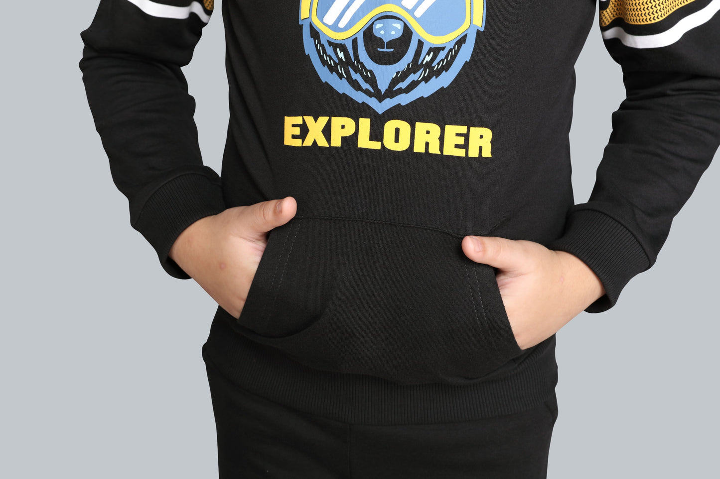Boys Hooded Sweatshirt with Raised Print And Cargo Pocket Jogger Pants