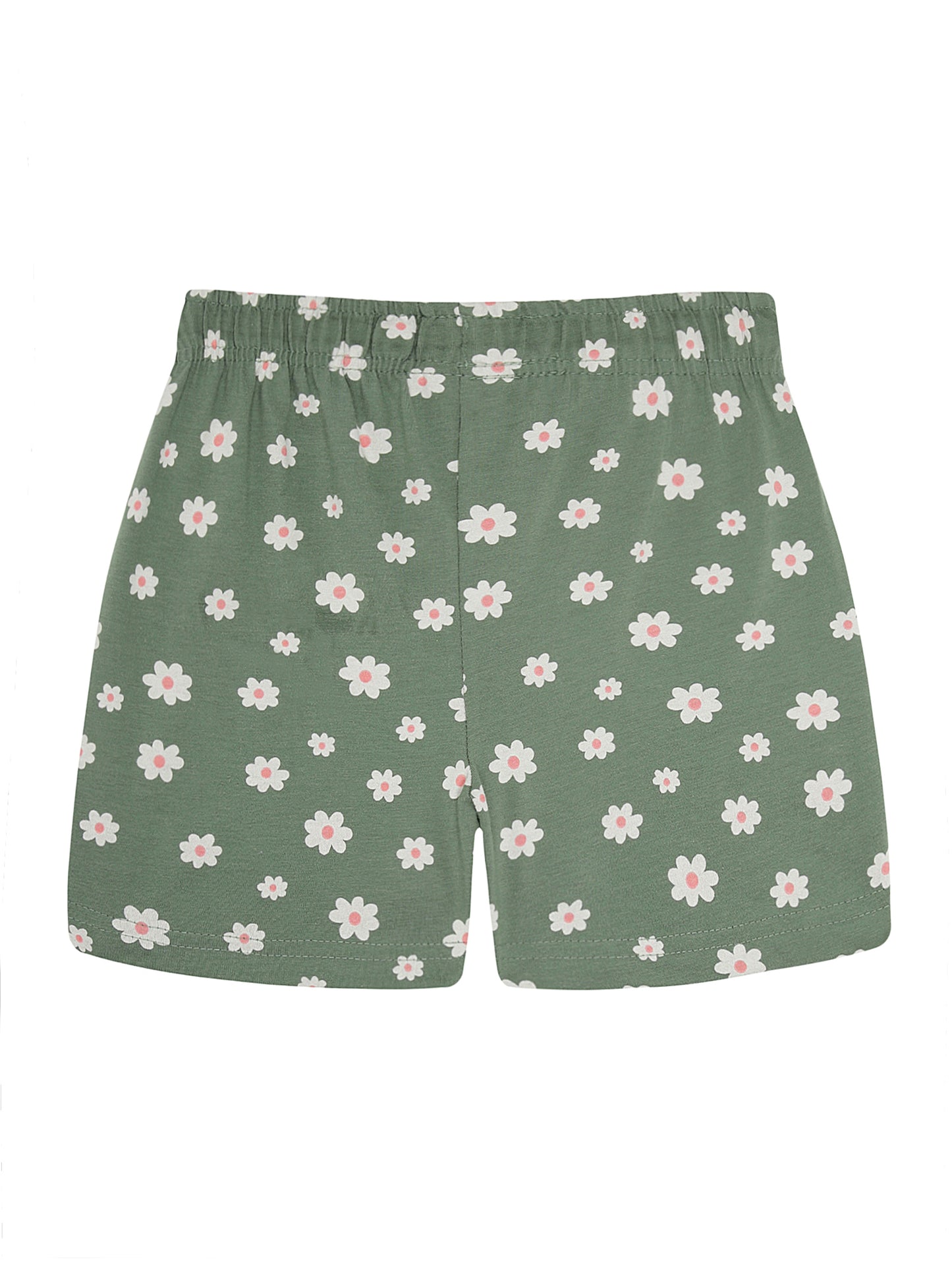 Girls Pure cotton 2 pack All Over Printed Shorts-GREEN WHITE