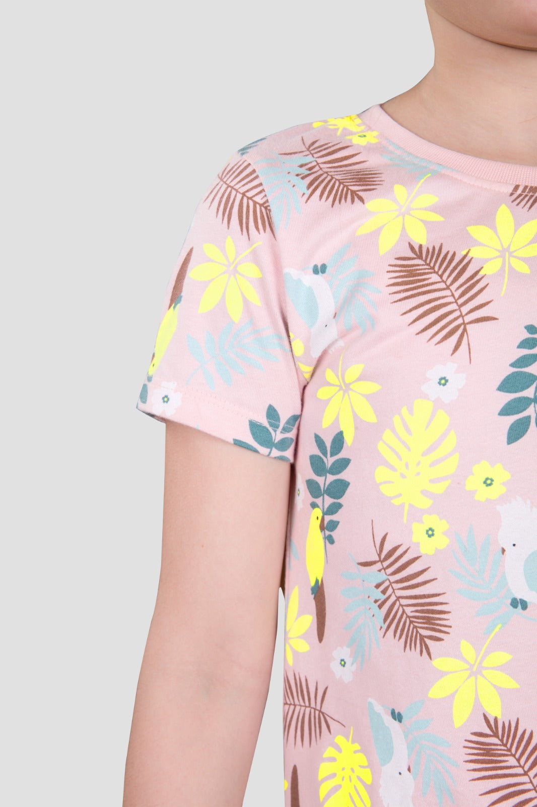 Girls 2 piece pure cotton All Over Printed Co-ordinating Top and Short Set-SOFT PINK AOP