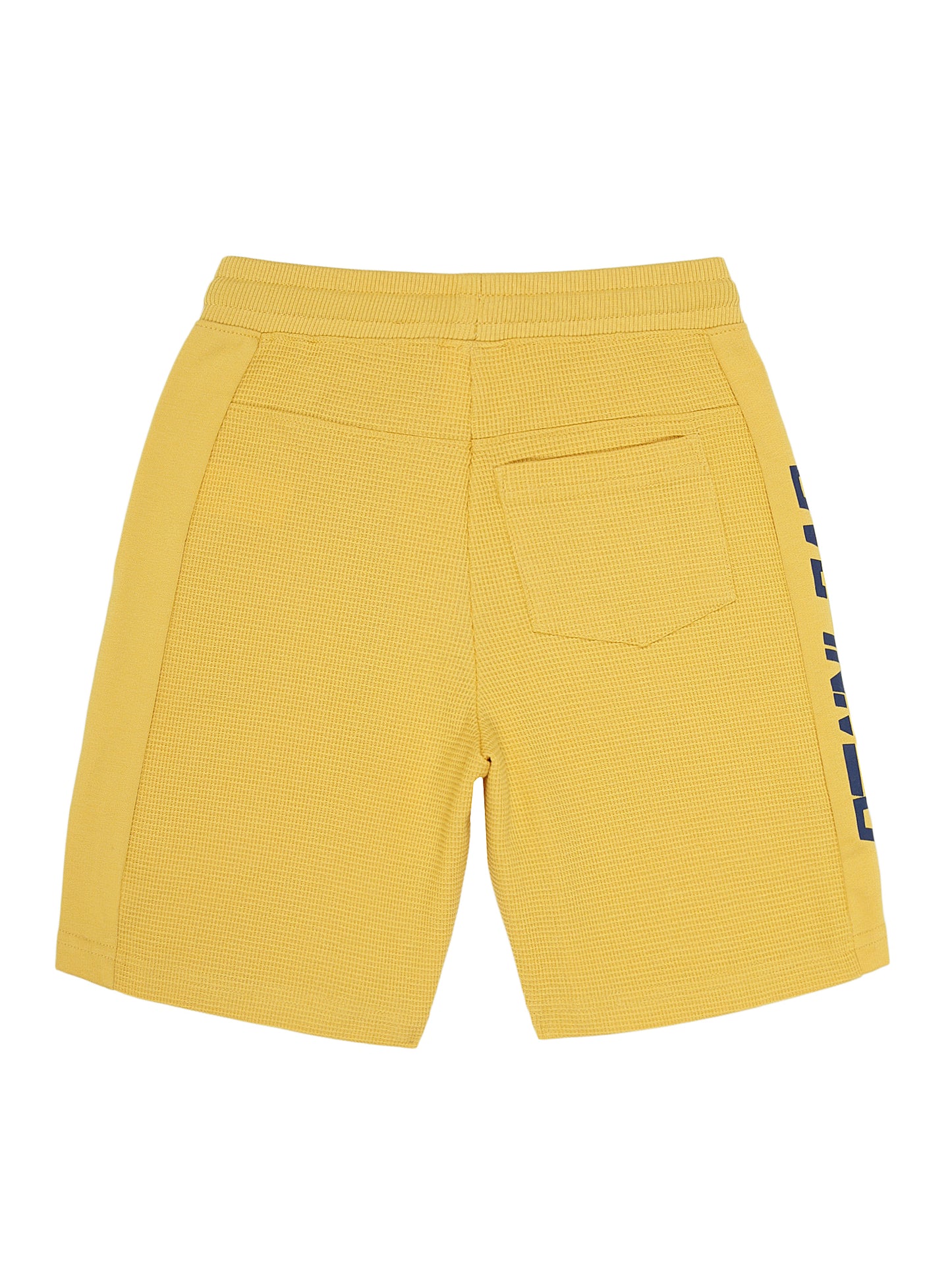 Boys 2 piece pure cotton printed top & Waffle knit Shorts Set -NAVY MUSTARD
