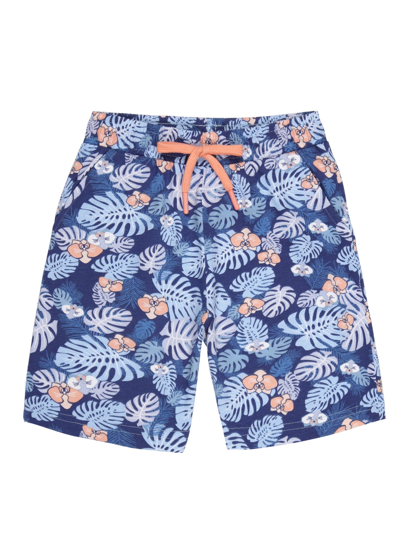 Boys 2 piece pure cotton All Over Printed Co-ordinating Top and Short Set-COBALT TROPICAL AOP