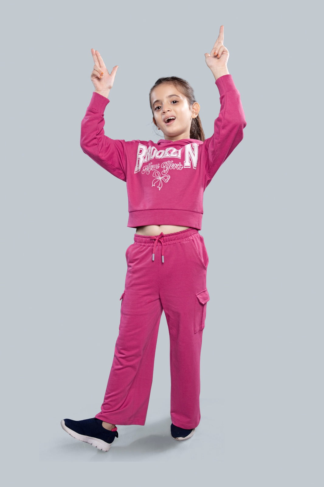 Girls Crop Hoodie Sweatshirt and Wide Leg Cargo Pants