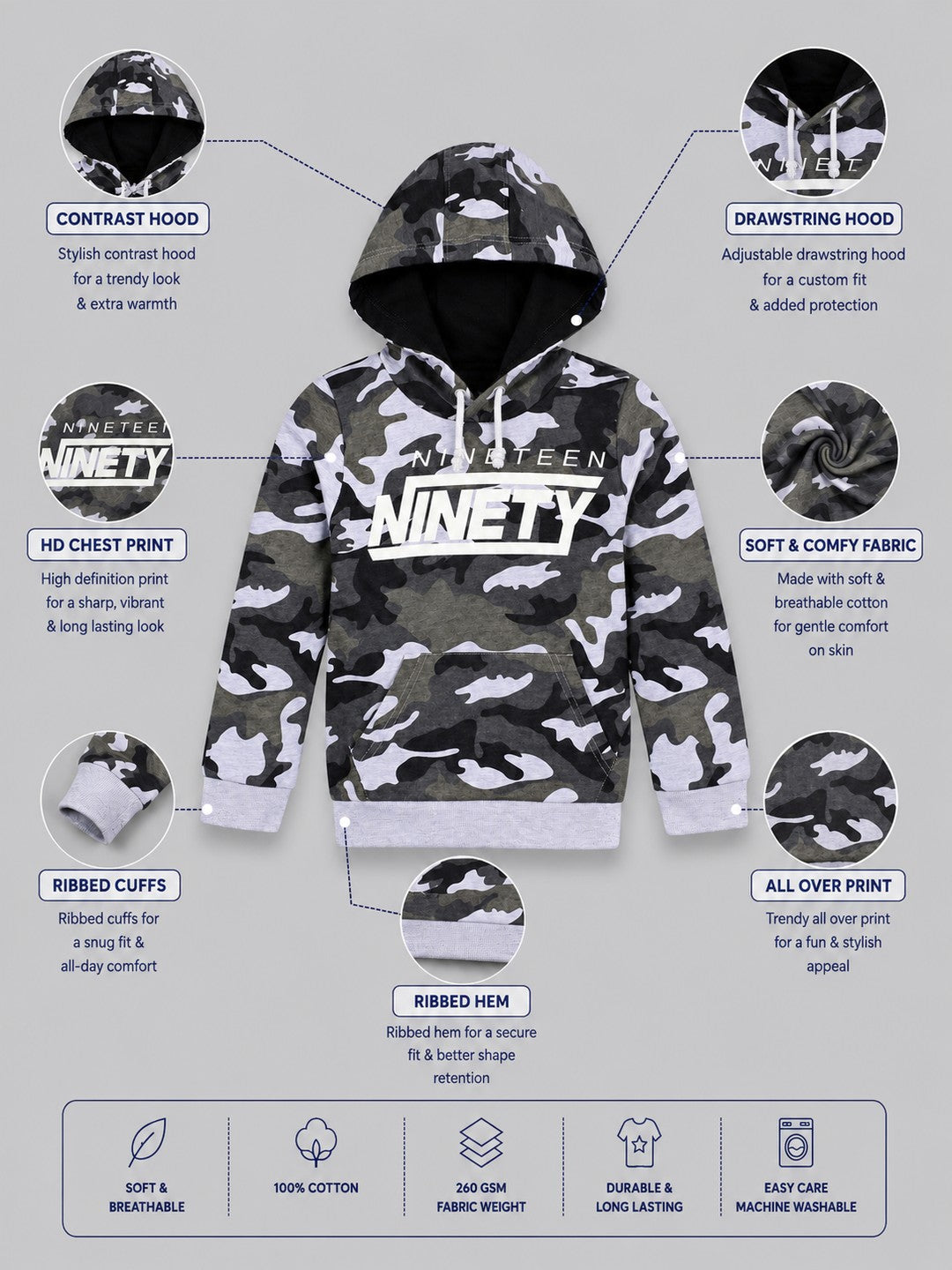Boys Premium Soft Cotton Full Sleeve Printed Hooded Sweatshirt