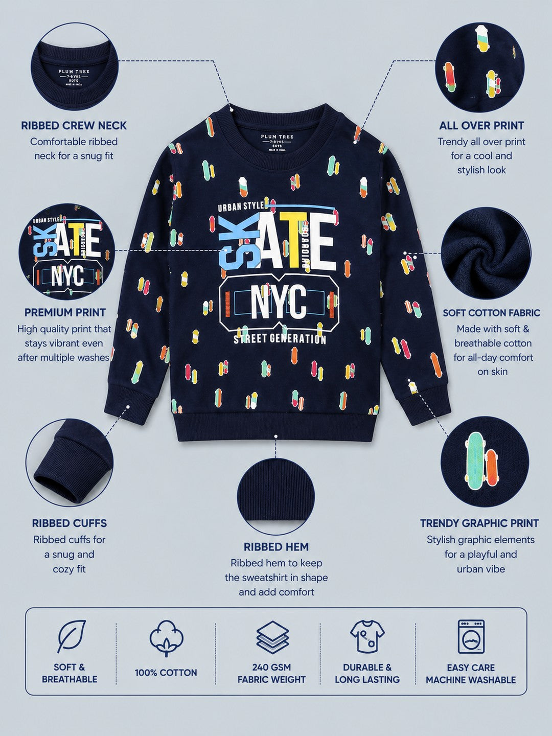 Boys Premium Soft Cotton Full Sleeve Printed Round Neck Sweatshirt