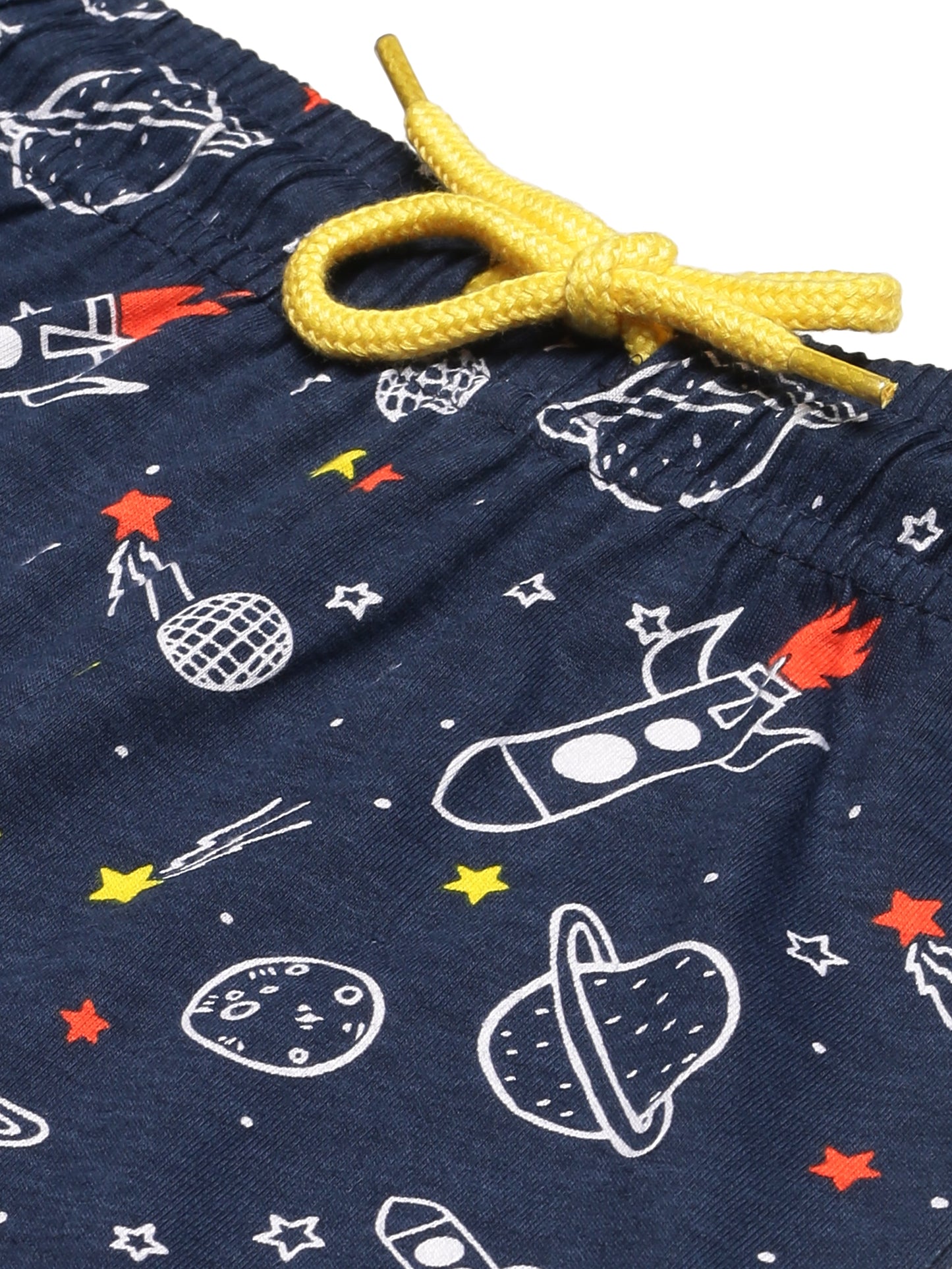 Plum Tree Boys Space Print shorts ( Pack of 2)-NAVY DARK ORANGE