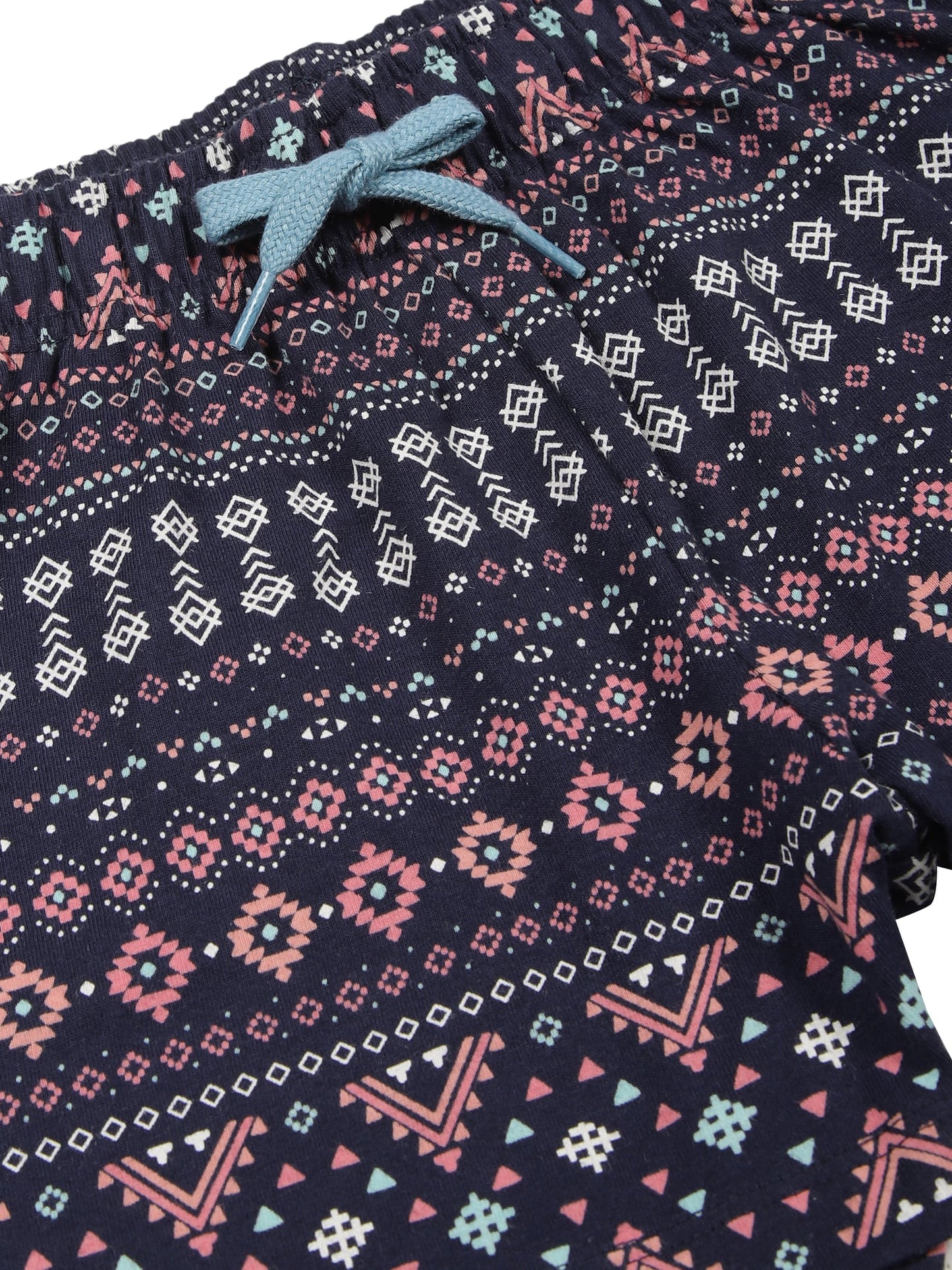 Girls Pure cotton 2 pack All Over Printed Shorts-BLACK TRUE NAVY