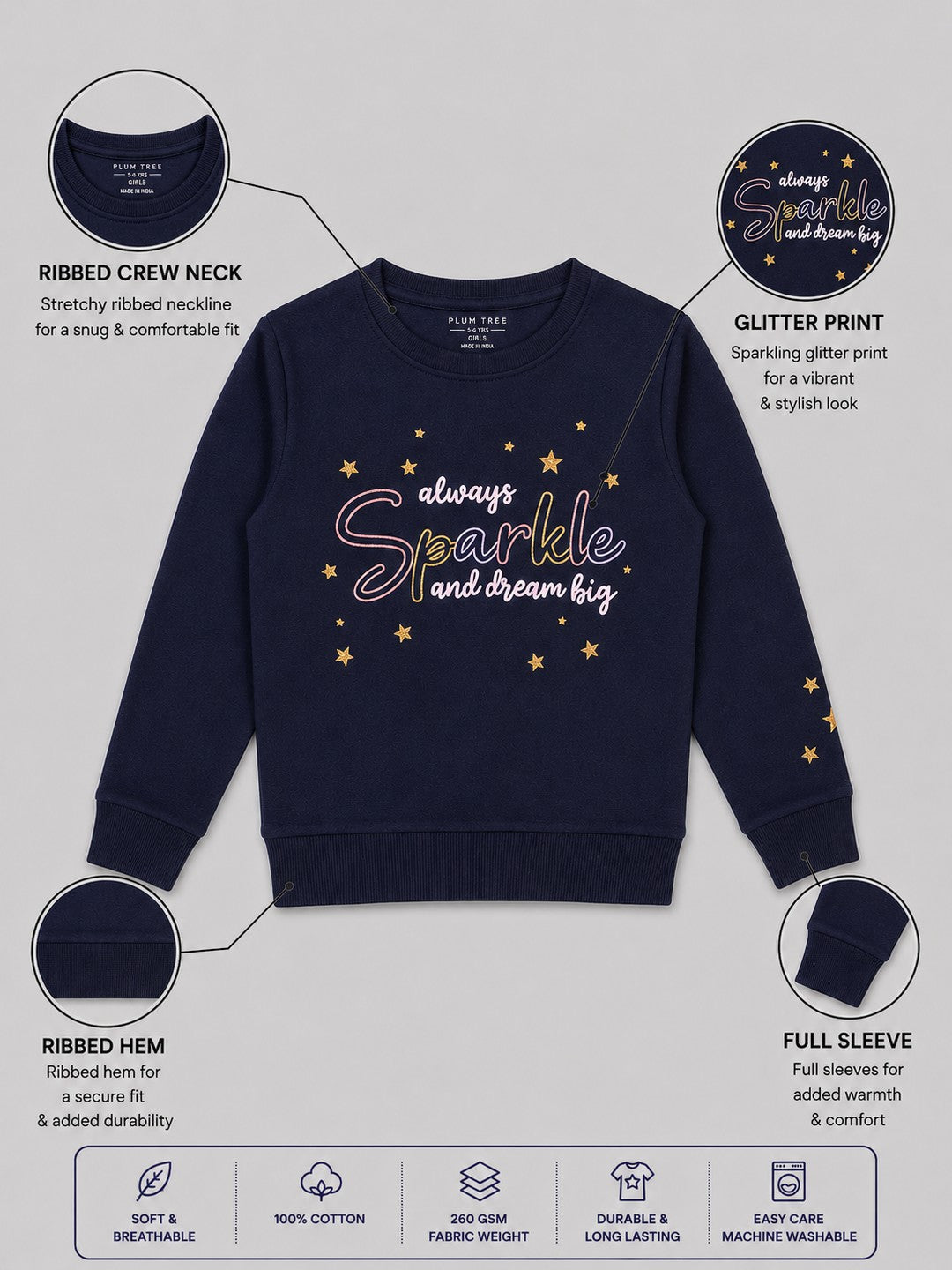 Girls Premium Soft Cotton Full Sleeve Printed Round Neck Sweatshirt