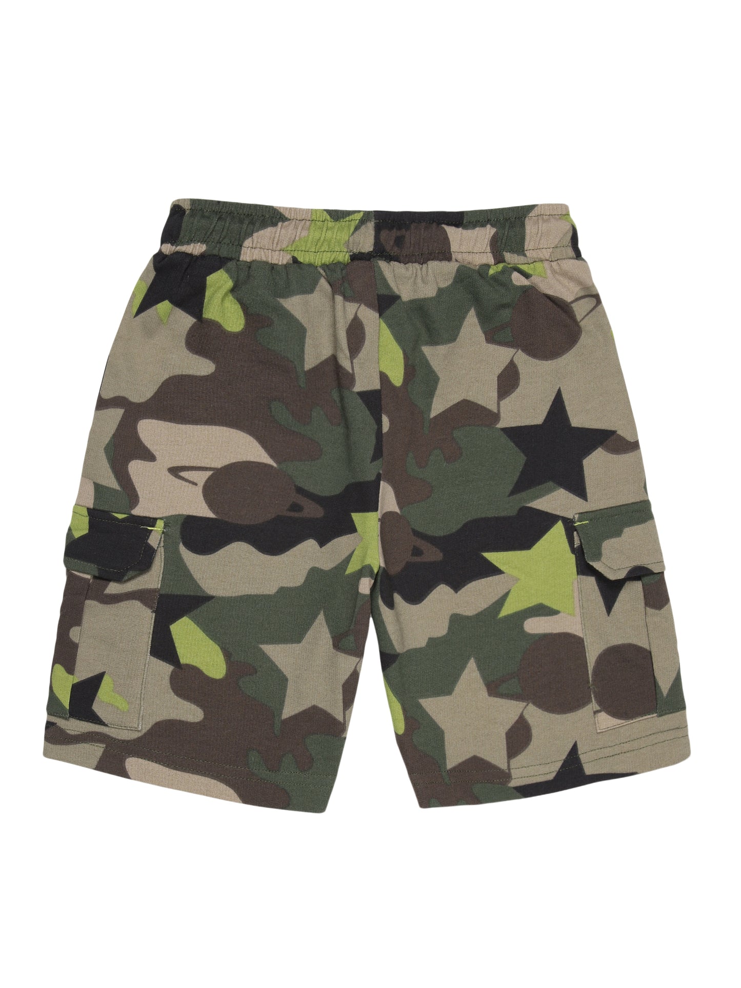 Boys 2 piece pure cotton printed top & knit Cargo Shorts Set-TRUE NAVY CAMO AOP