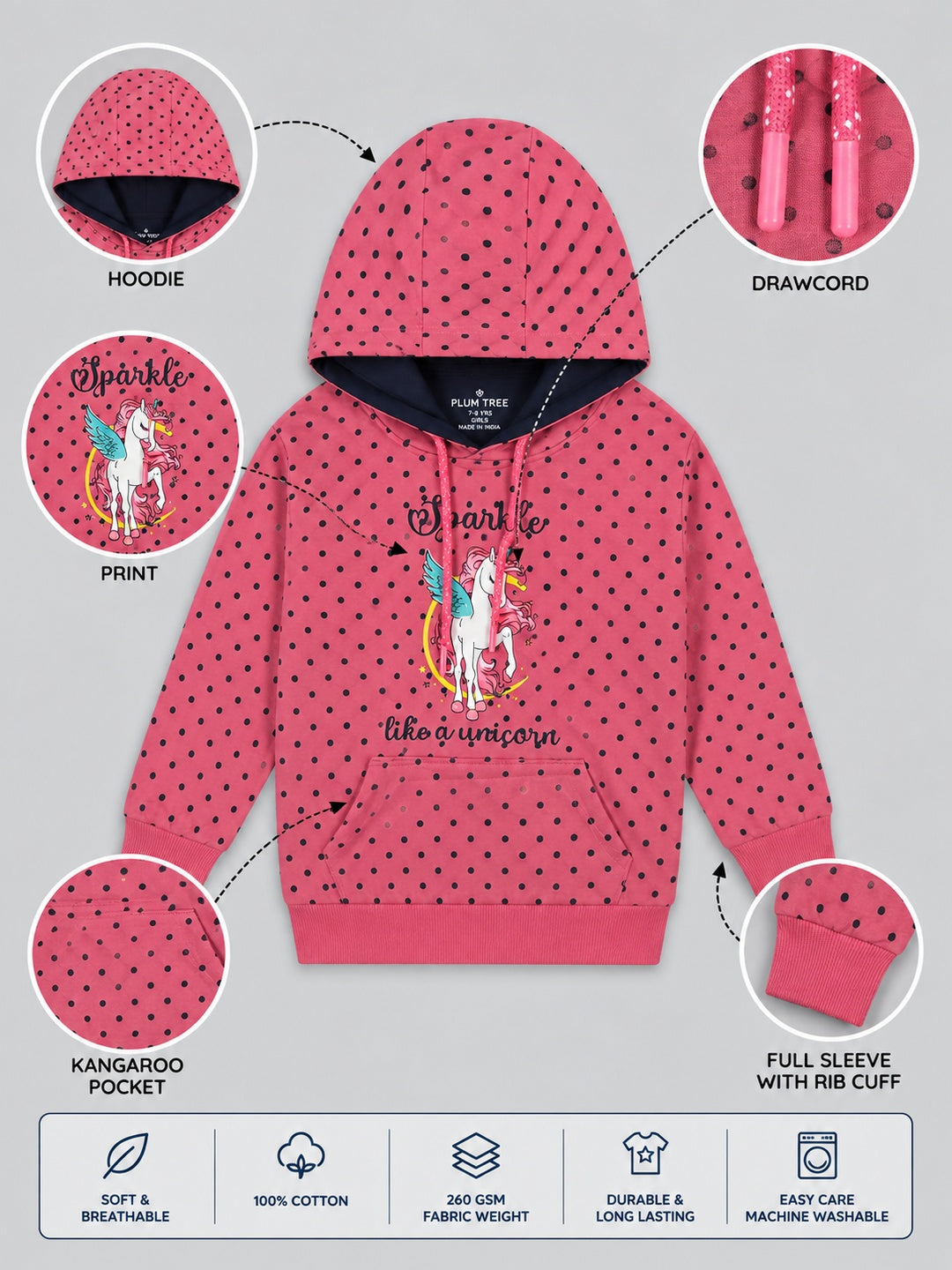 Girls Premium Soft cotton full sleeve Printed Hooded Sweatshirt