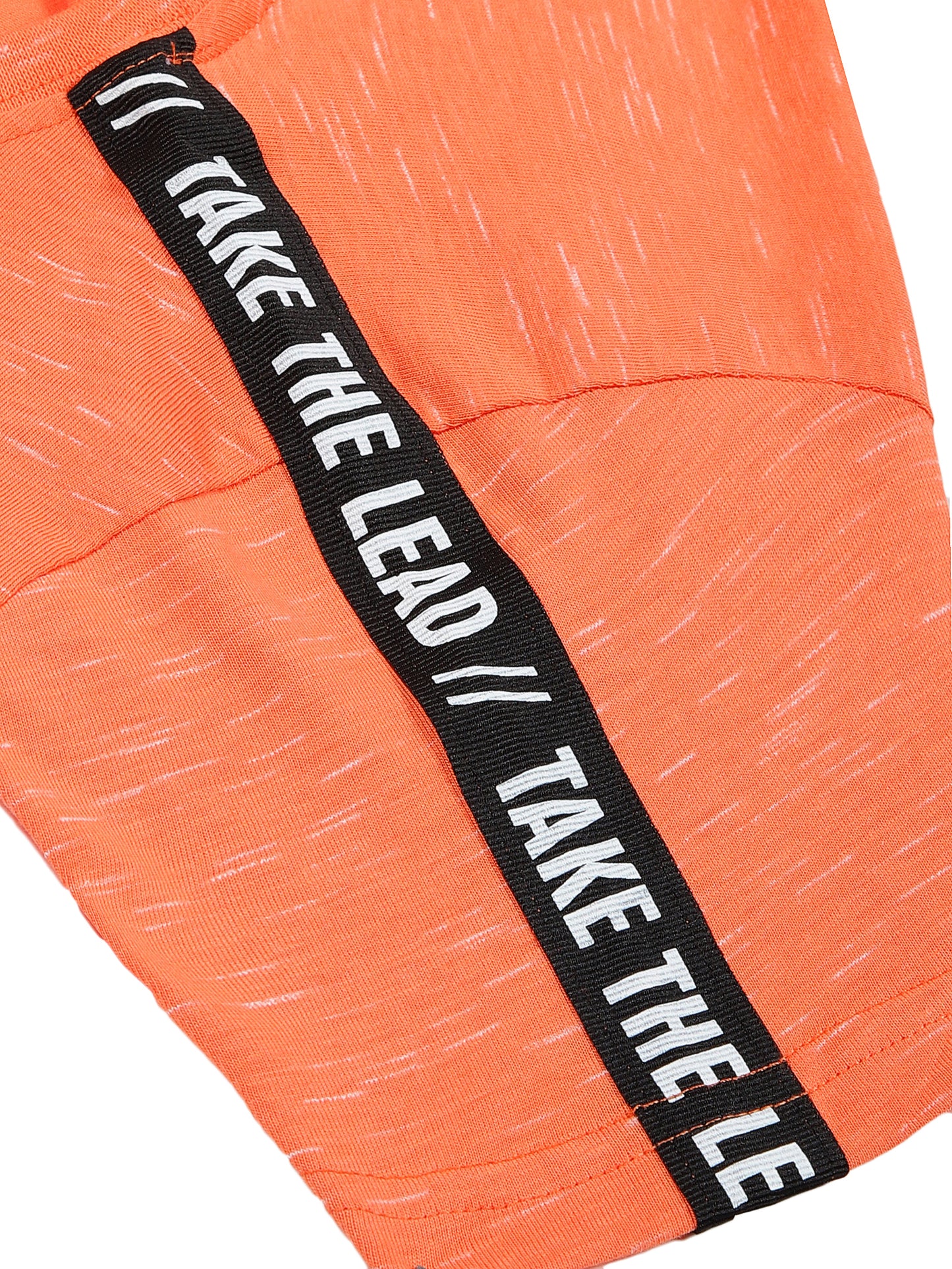 Boys set of 2 printed pure cotton T-shirts with printed tape on shoulder-BLACK ORANGE