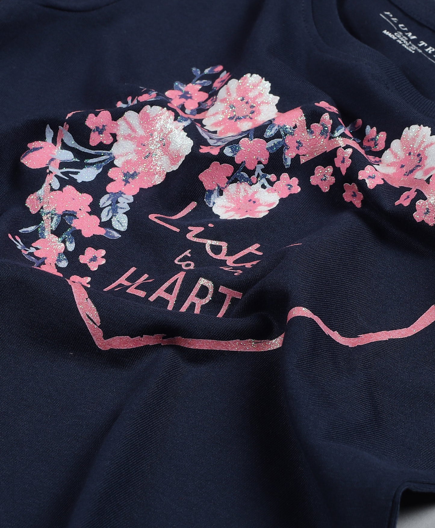 Plum Tree Girls Heart Print T-shirt ( Pack of 2)-NAVY & DARK PINK