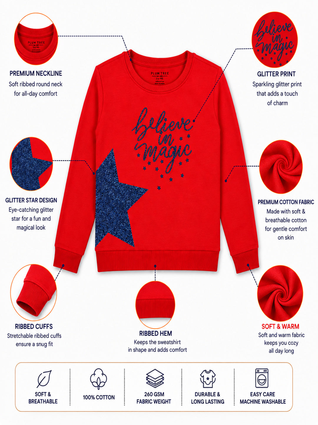 Girls Premium Soft cotton full sleeve Round Neck Sweatshirt