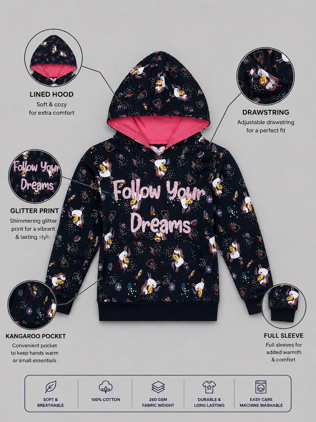 Girls Premium Soft cotton full sleeve Printed Hooded Sweatshirt