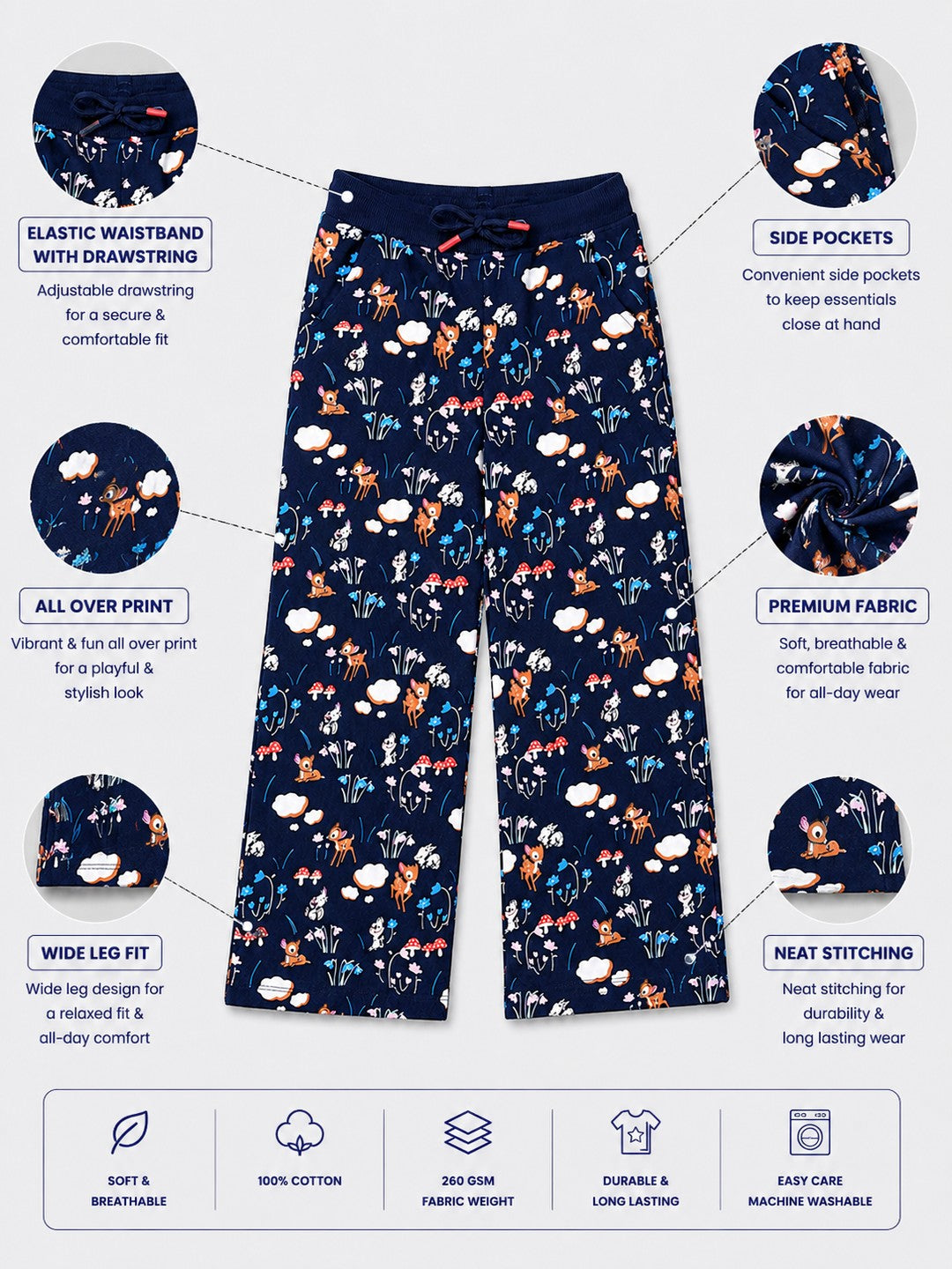 Girls Premium Soft Cotton Printed Wide Leg Pant