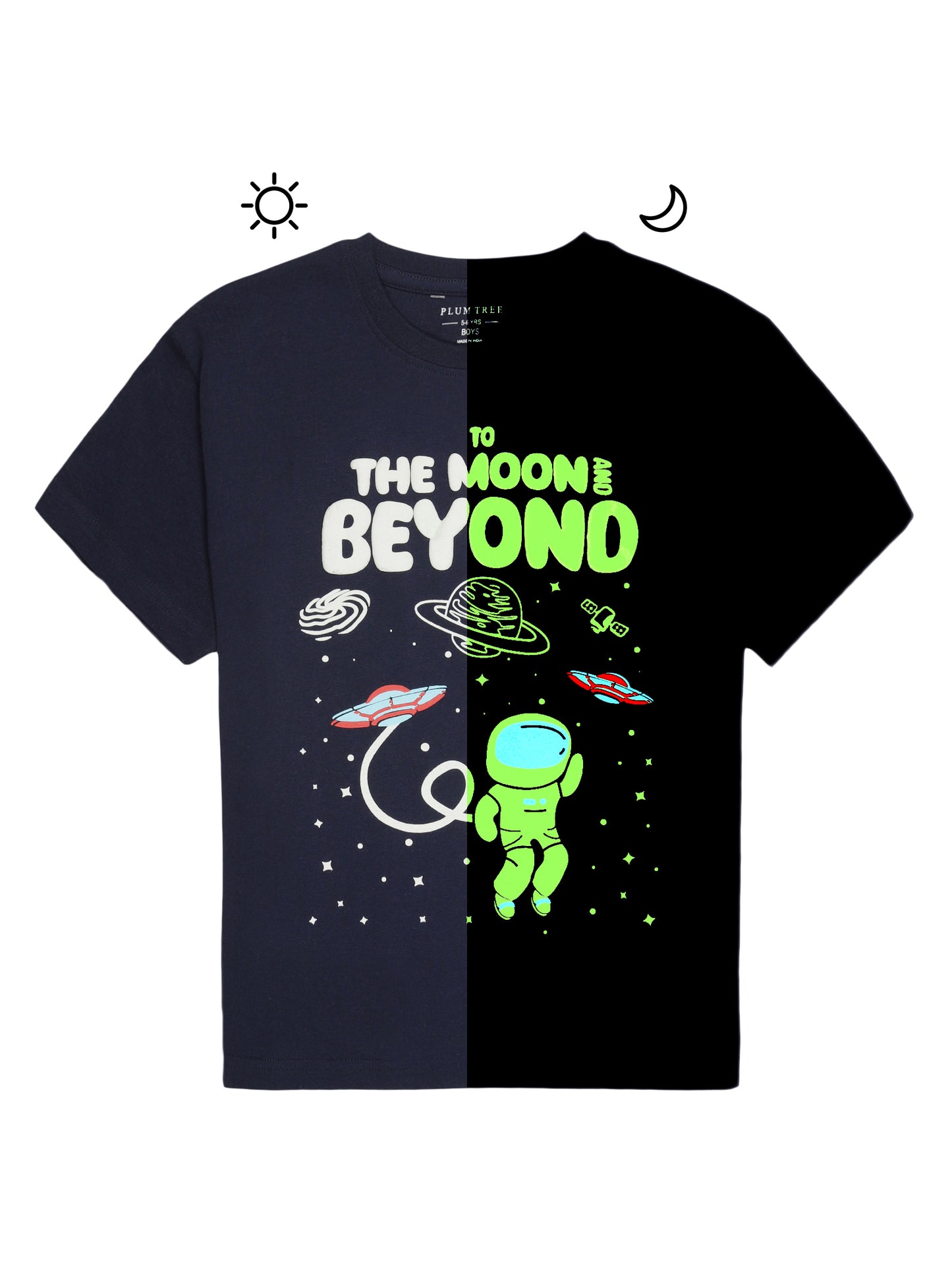 Boys set of 2 printed pure cotton T-shirts with Raised Print-NAVY BRICK NEW STANDARD