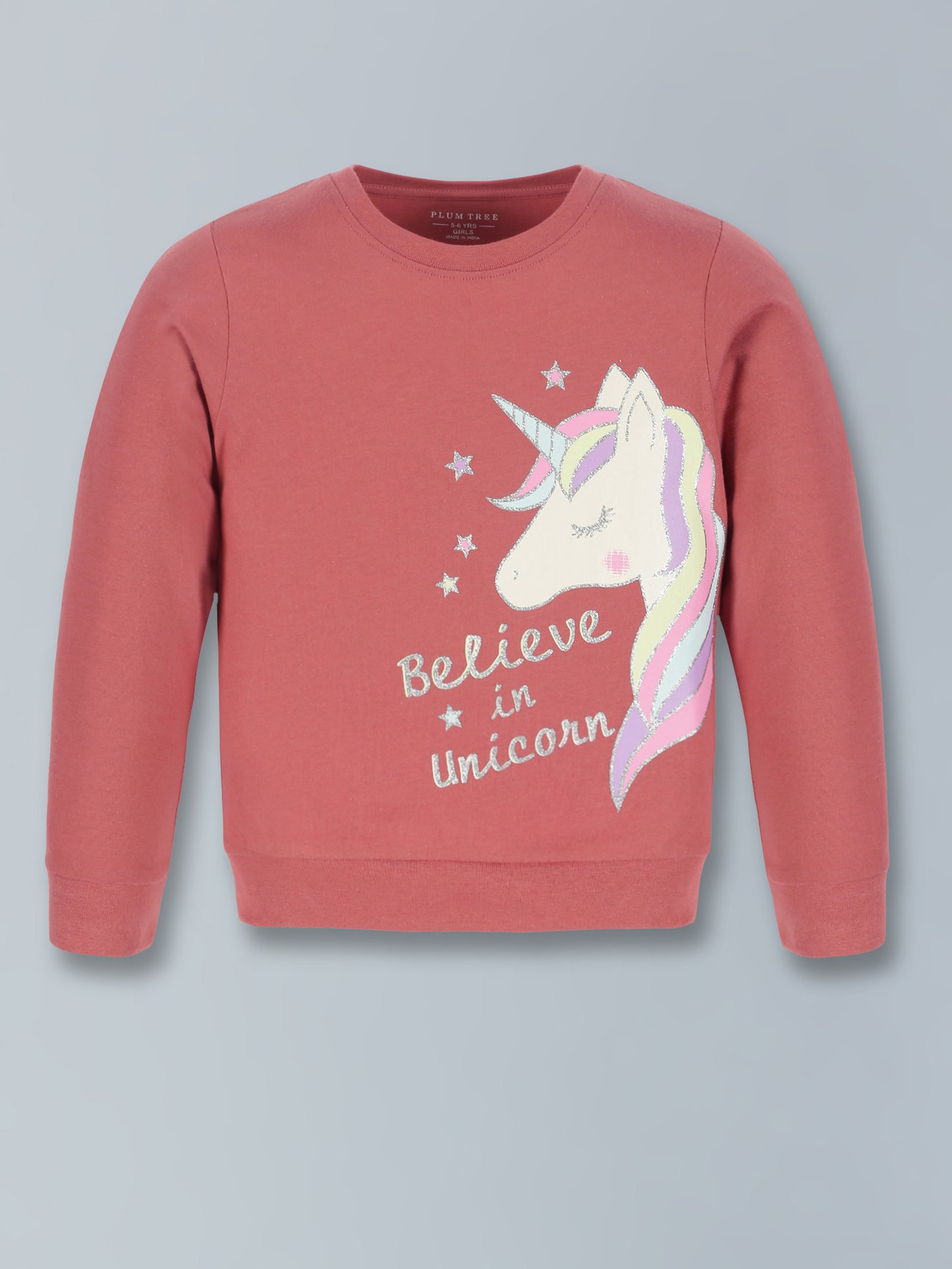 Plum Tree Girls 100% Cotton Unicorn Print Full Sleeve T-Shirt and Jogger Lounge 2-Piece Set