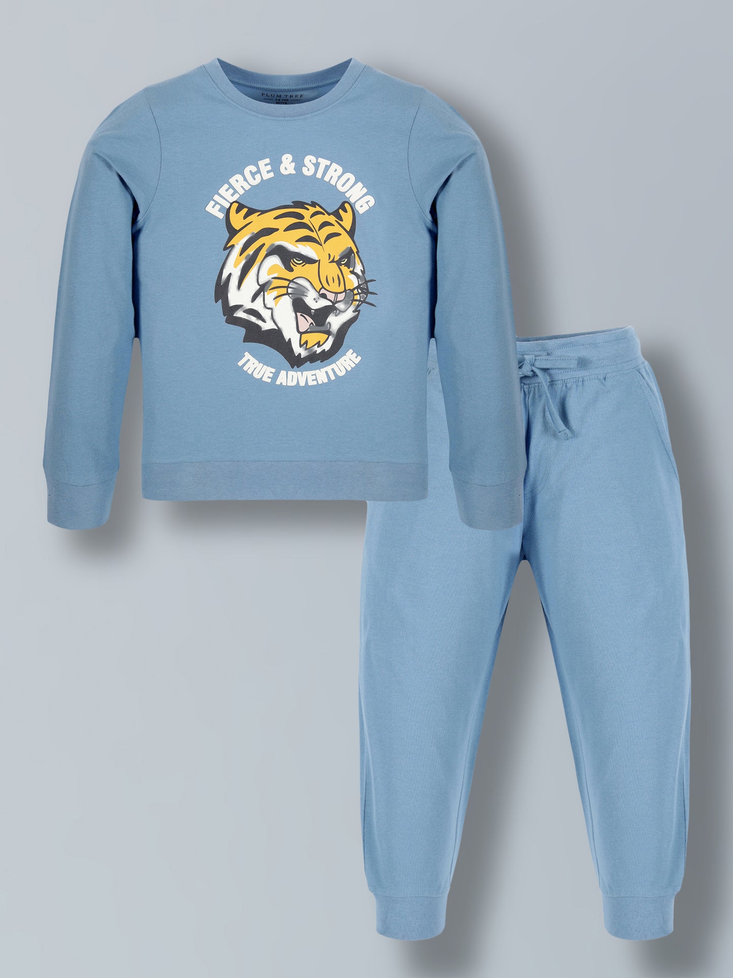 Plum Tree Boys 100% Cotton Tiger Print Full Sleeve T-Shirt and Jogger Lounge Track Pant ( set)