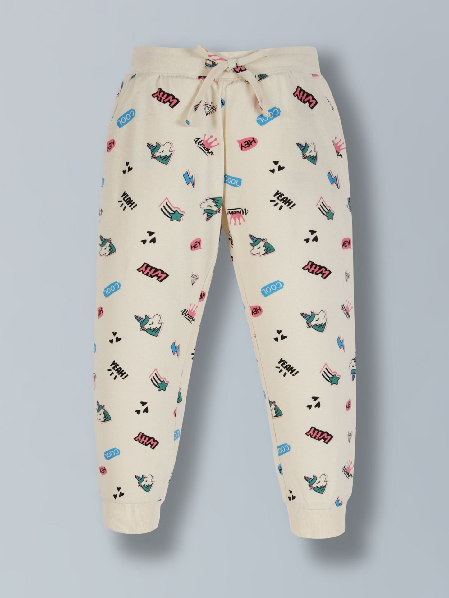 Plum Tree Girls 100% Cotton All Over Unicorn Print Full Sleeve T-Shirt and Jogger Lounge Track Pant ( Set)