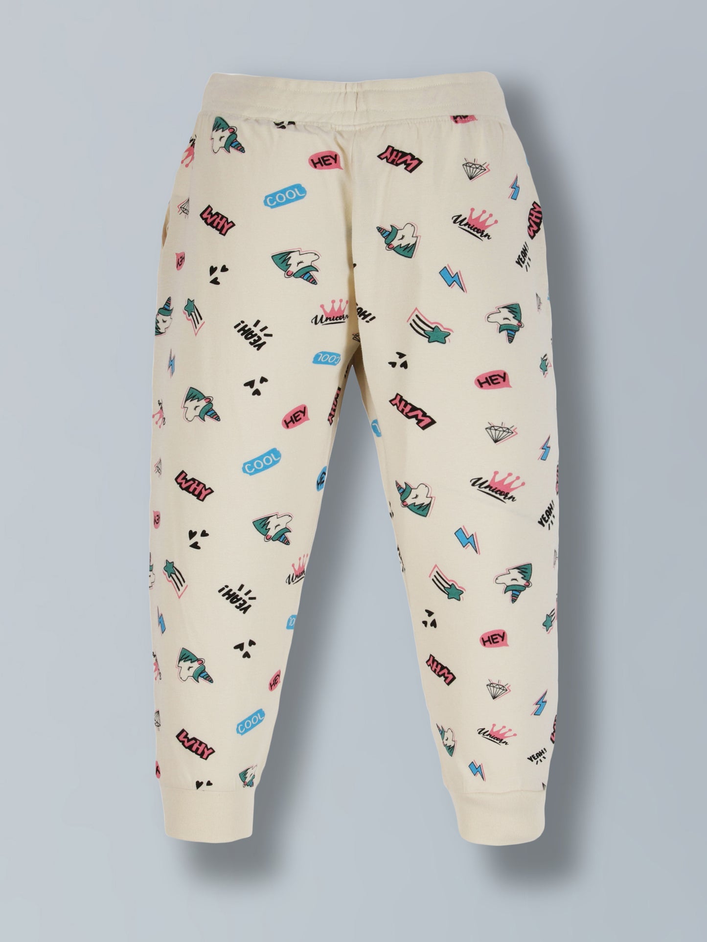 Plum Tree Girls 100% Cotton All Over Unicorn Print Full Sleeve T-Shirt and Jogger Lounge Track Pant ( Set)