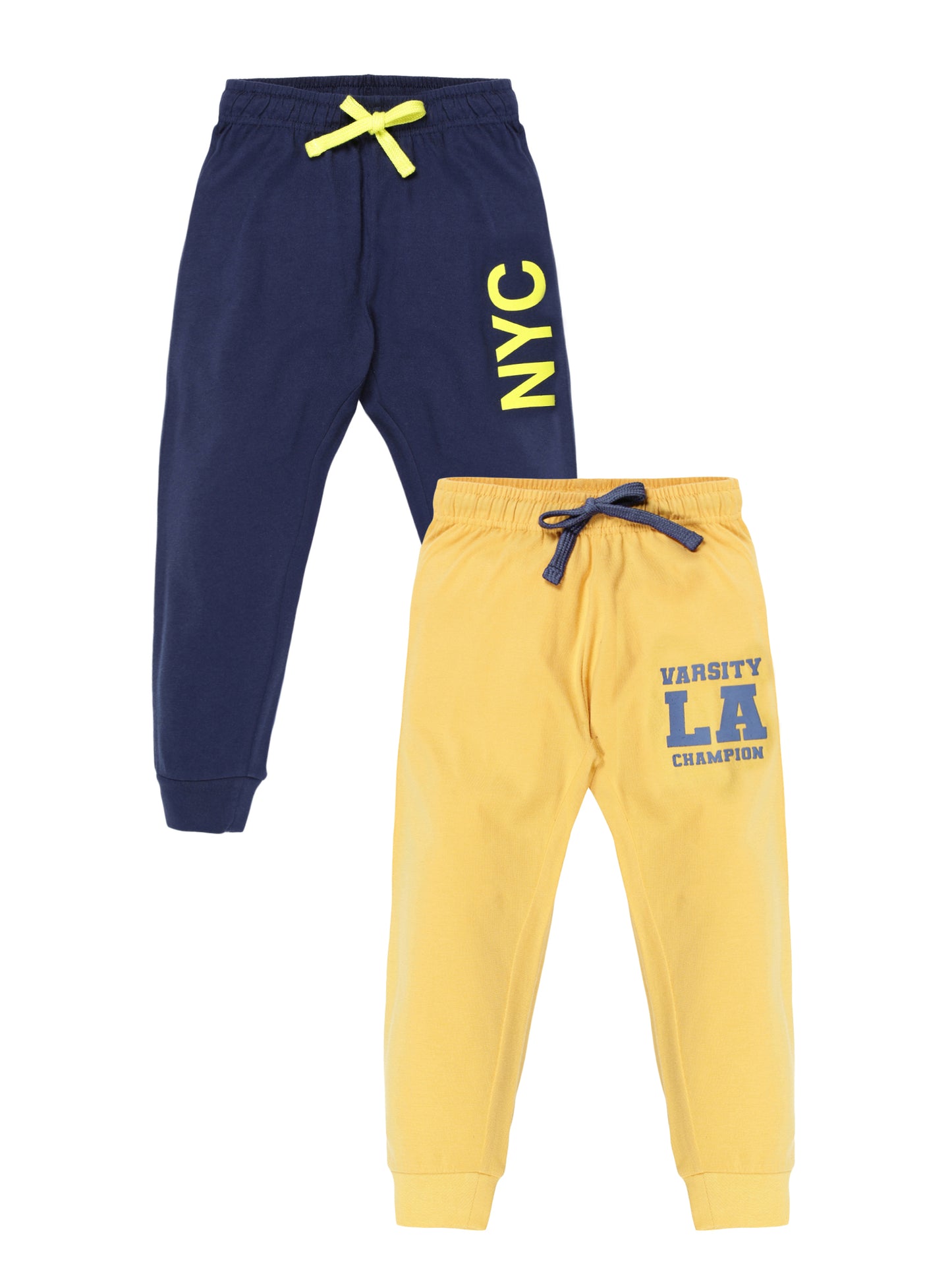 Plum Tree Boys NYC Print Jogger Track pant( Pack of 2)-YELLOW NAVY