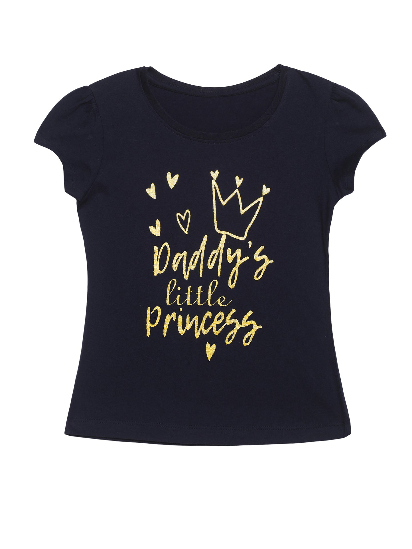 Plum Tree Girls Half Sleeve Little princess Print T-shirt and short( Sets)-BLACK DARK ORANGE