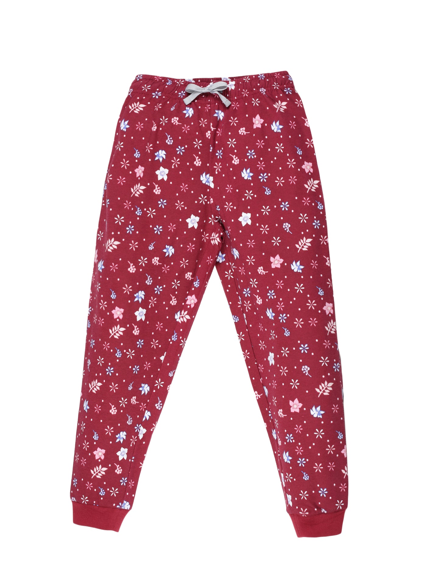 Plum Tree Girls Printed and solid Joggers( Pack of 2)-DARK RED OLIVE GREEN