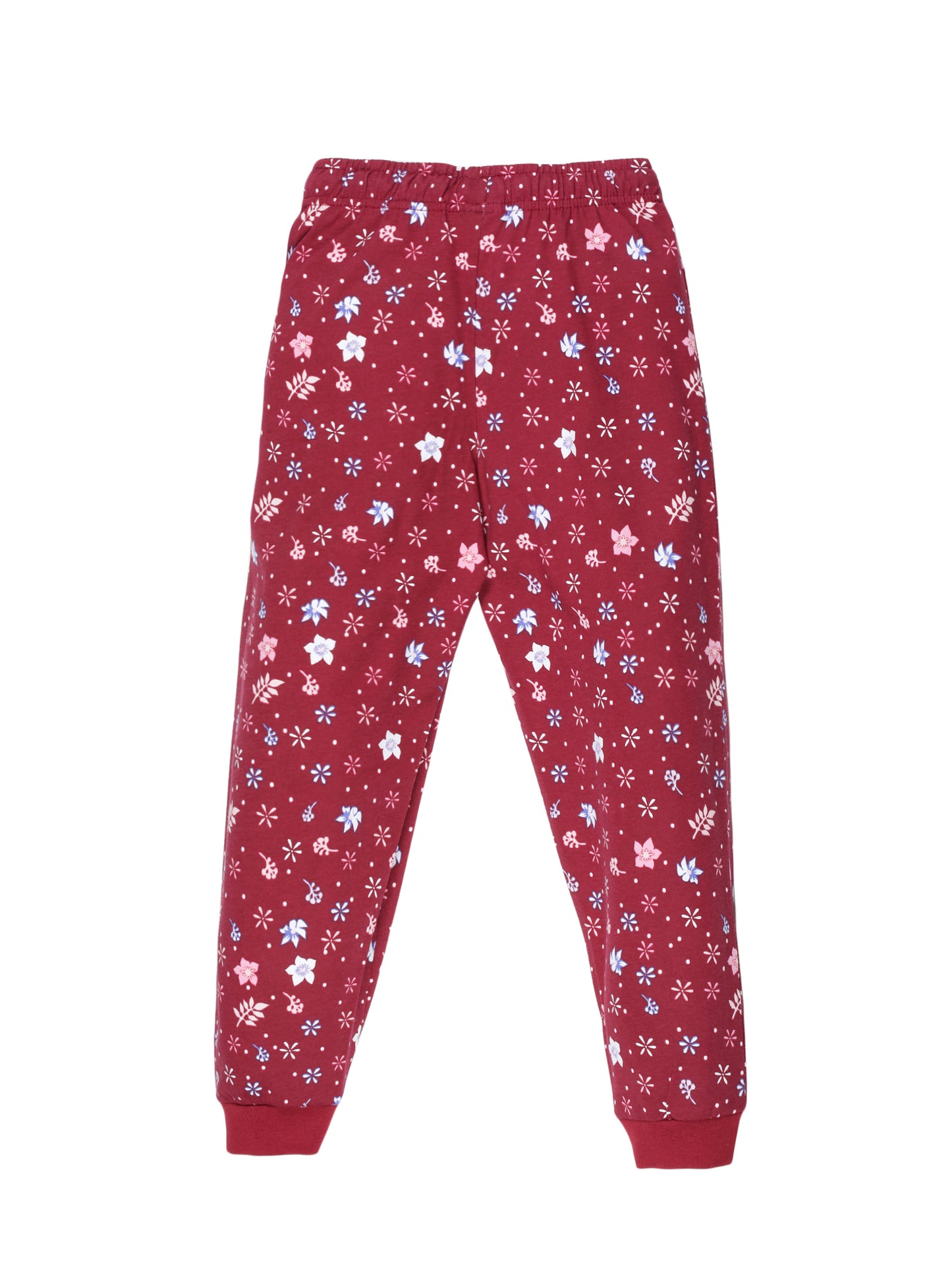 Plum Tree Girls Printed and solid Joggers( Pack of 2)-DARK RED OLIVE GREEN