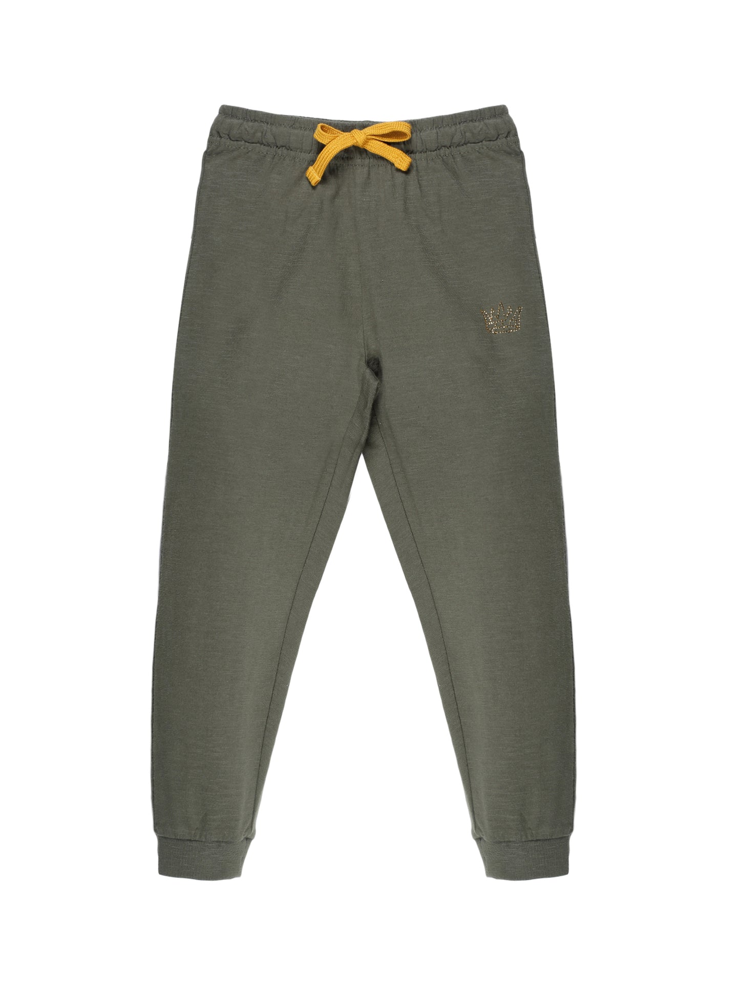 Plum Tree Girls Printed and solid Joggers( Pack of 2)-DARK RED OLIVE GREEN