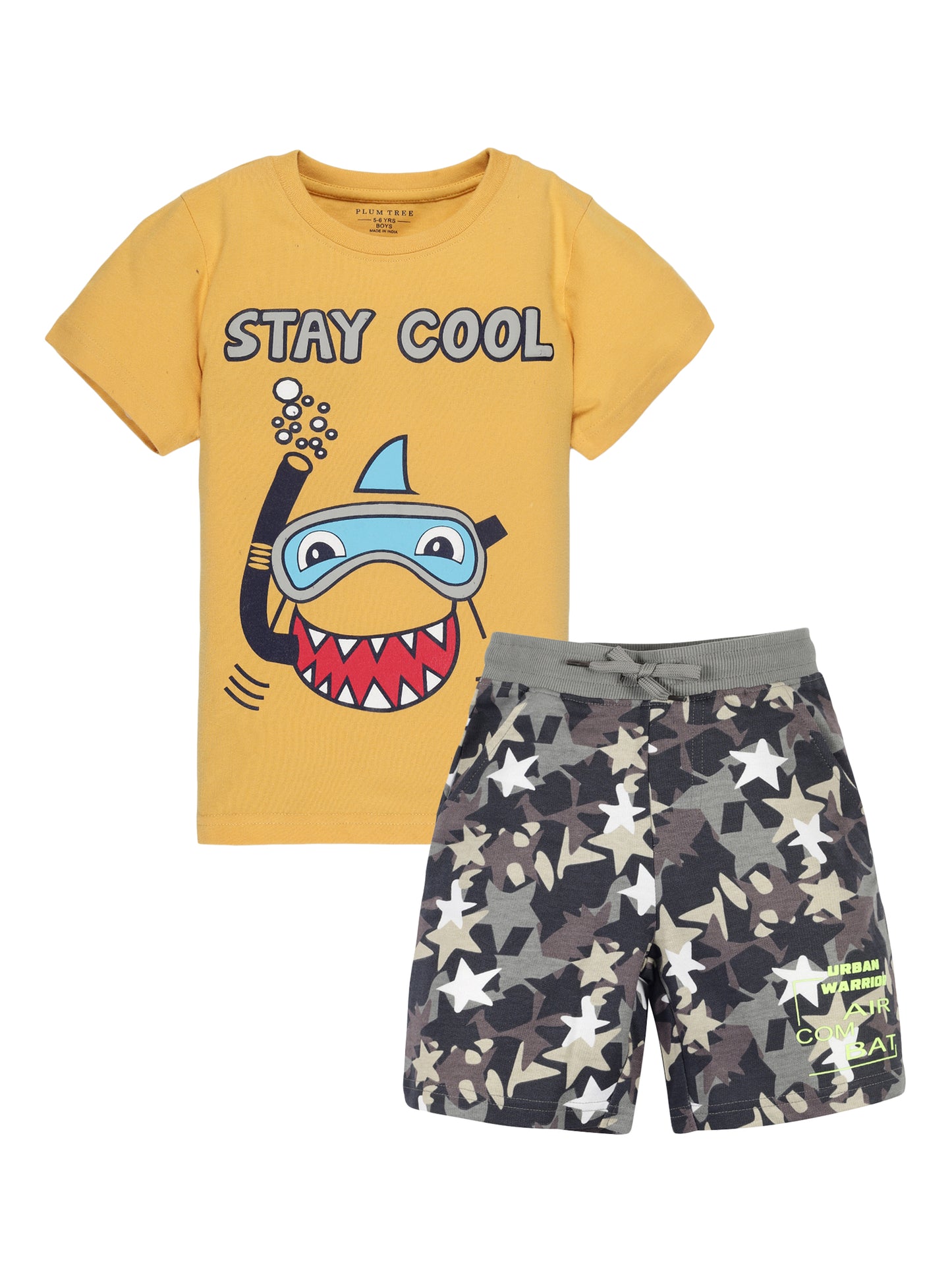 Plum Tree Boys Half Sleeve Cool Print T-shirt & Shorts ( Sets)-YELLOW CAMO