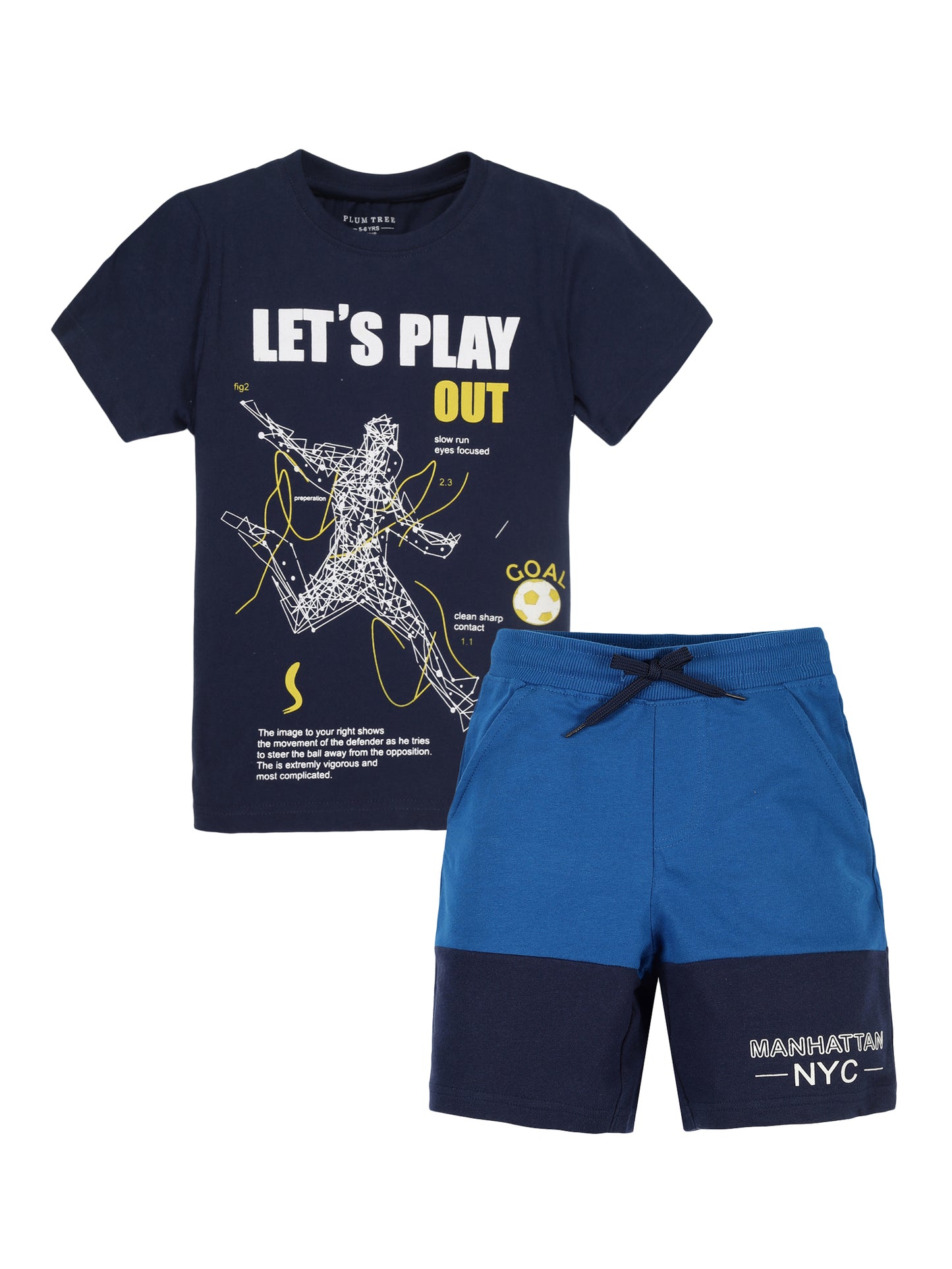 Plum Tree Boys Half Sleeve Play Out Print T-shirt & Shorts ( Sets)-NAVY COBALT