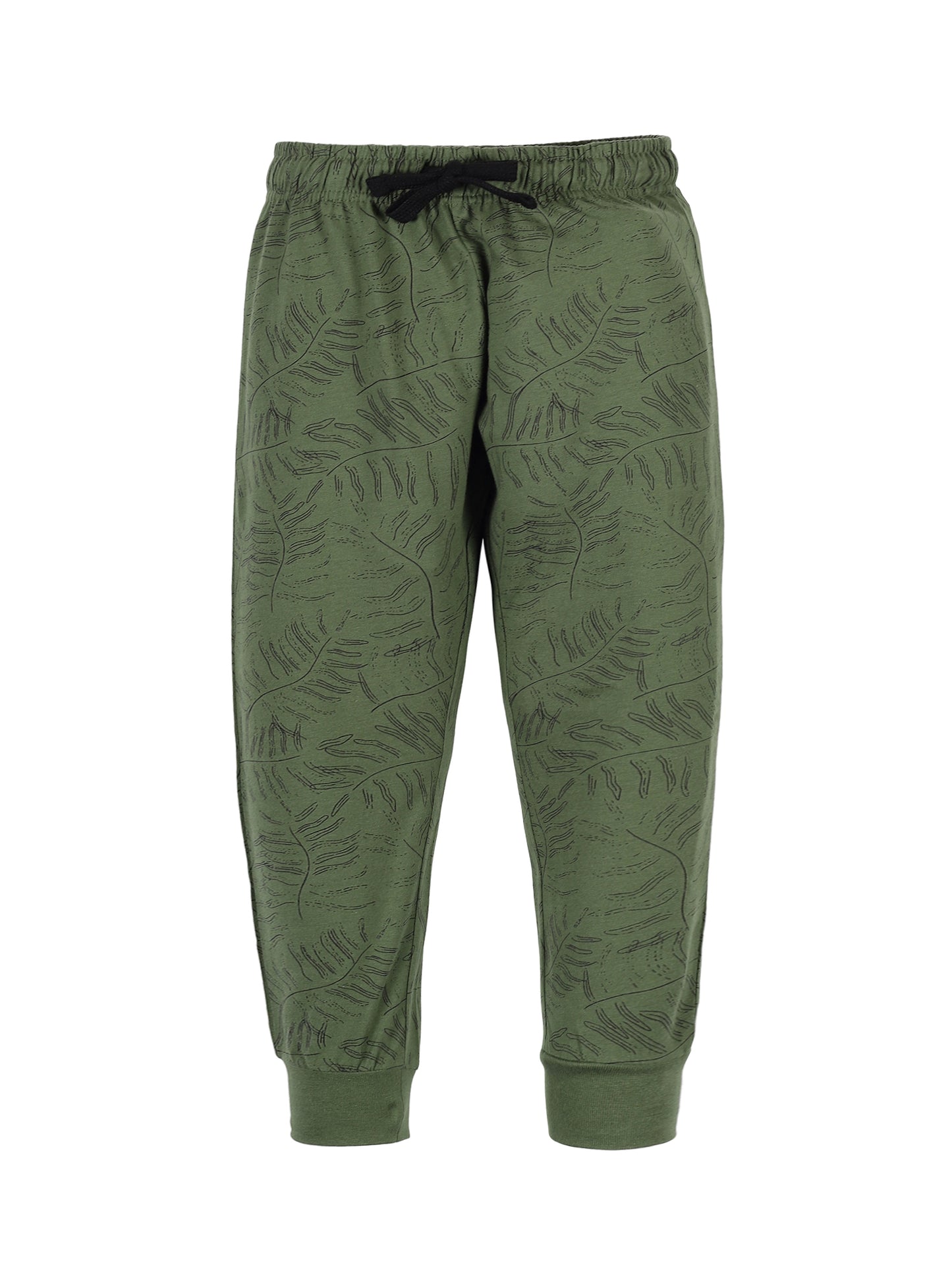 Plum Tree Boys Leaf Print Joggers ( Pack of 2)-NAVY OLIVE