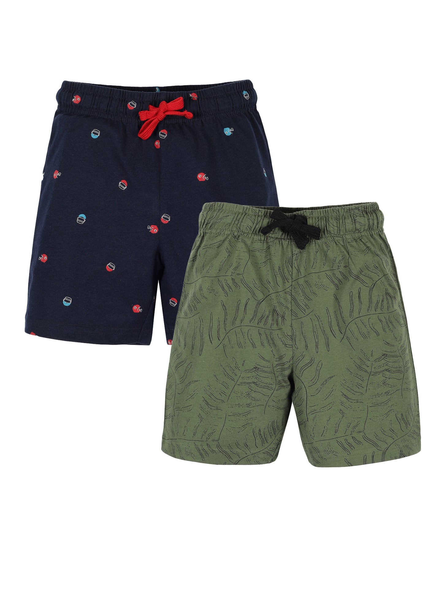 Plum Tree Boys Leaf Print shorts ( Pack of 2)-NAVY OLIVE