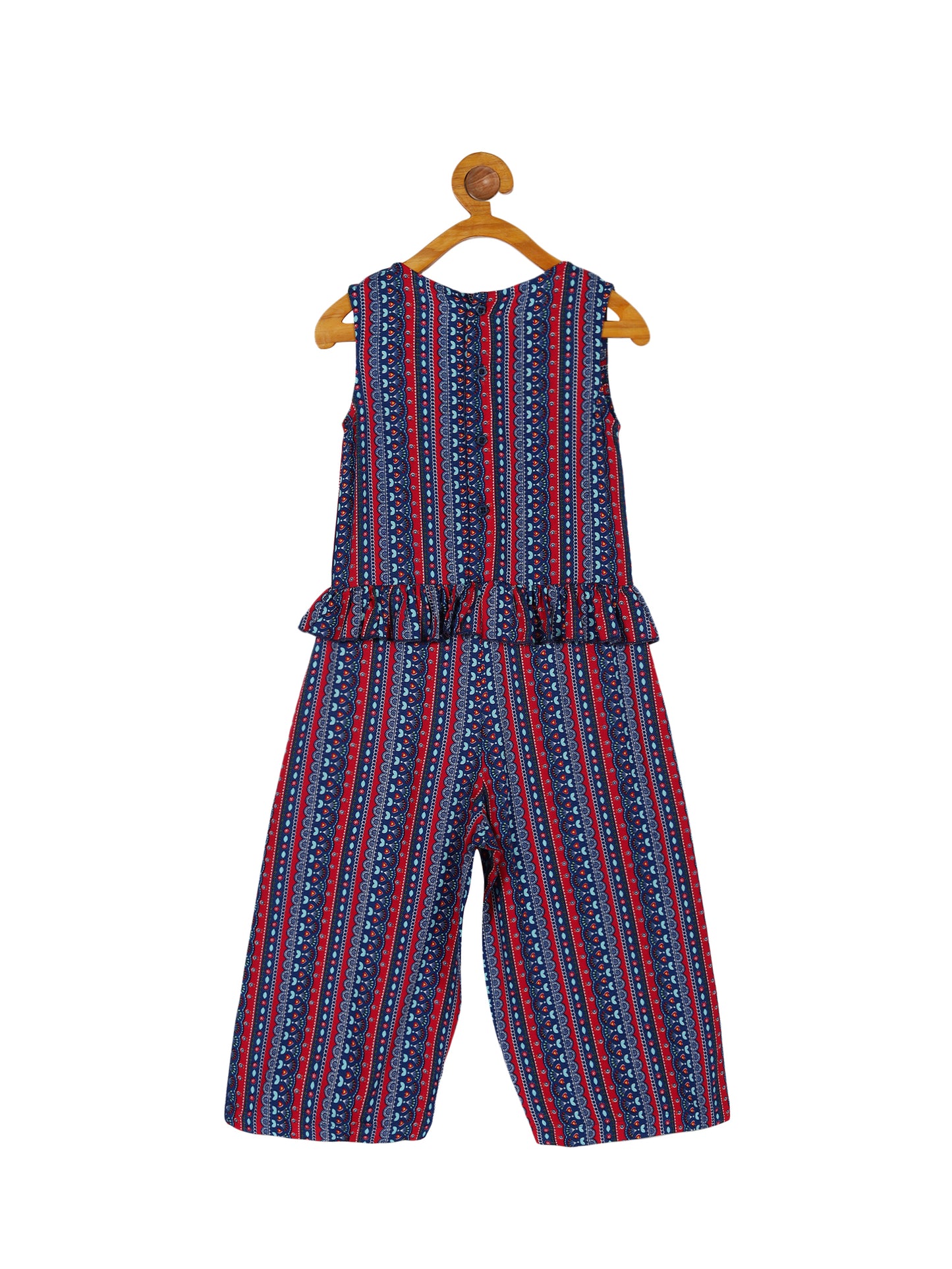 Plum Tree Girls All Over Printed Ruffled Jumpsuit -NAVY