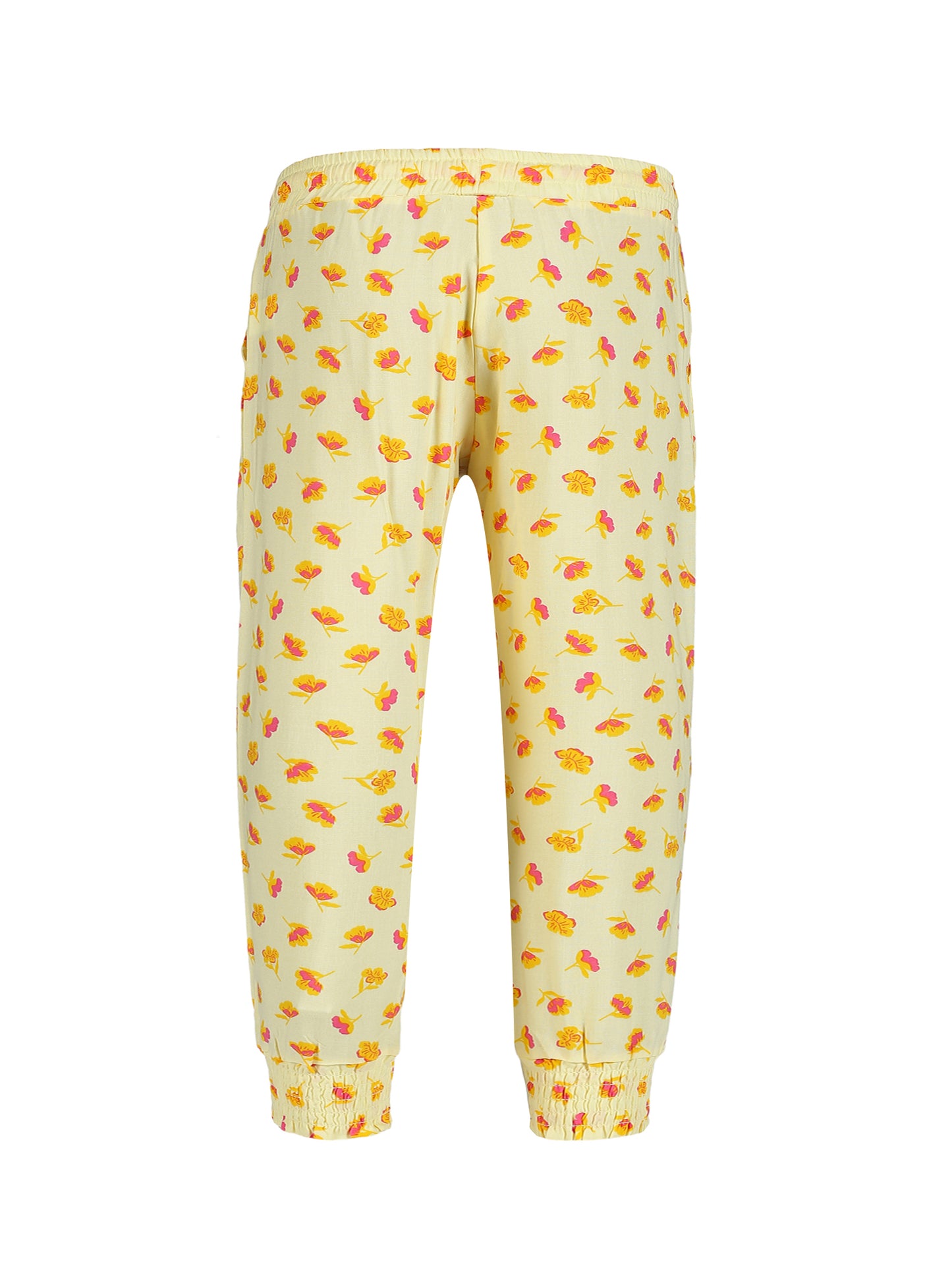 Plum Tree Girls Leaf Print Rayon Pant ( Pack of 2)-NAVY AOP YELLOW AOP